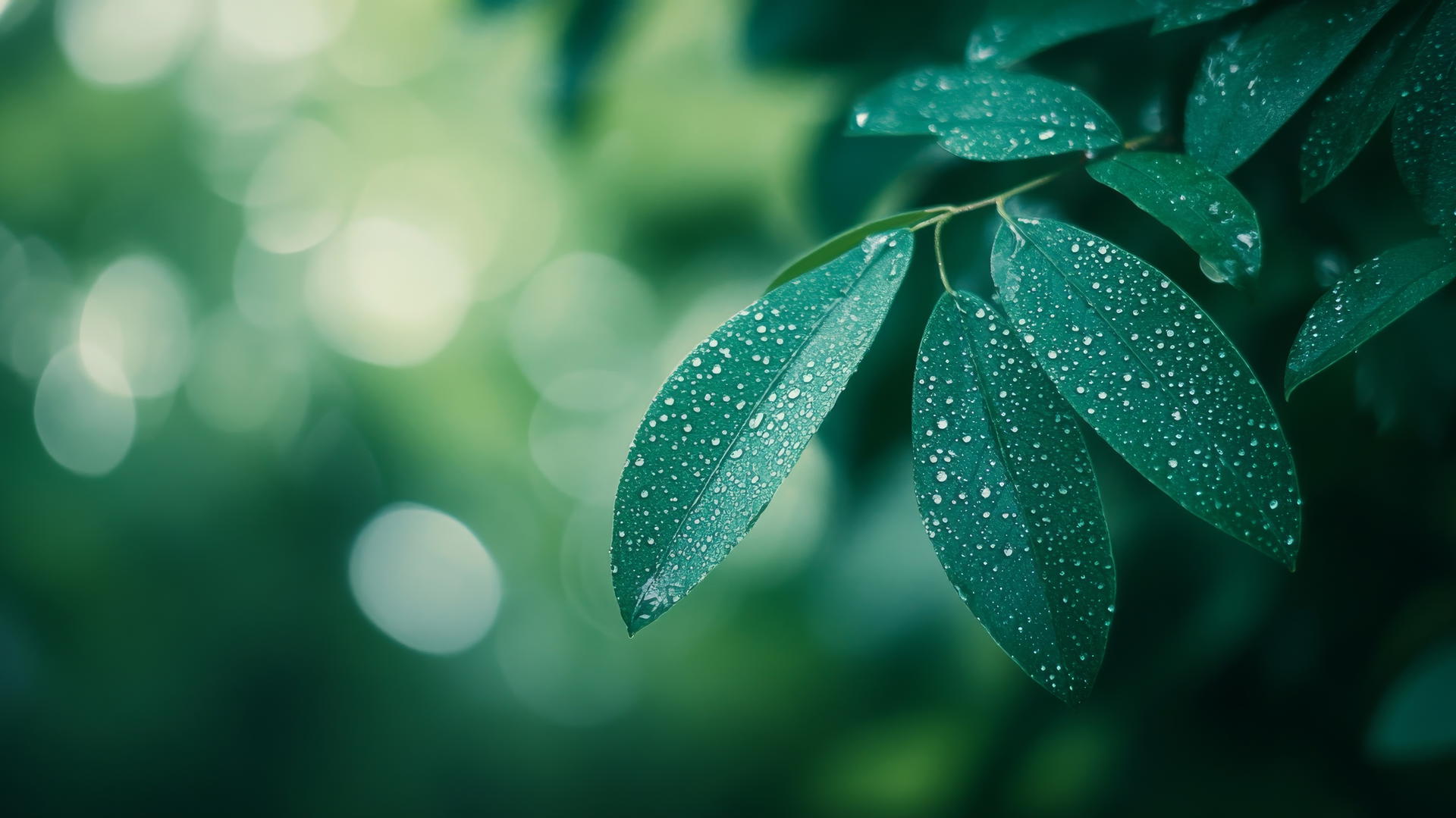 green aesthetic wallpaper with dewy leaf and soft-focus bokeh