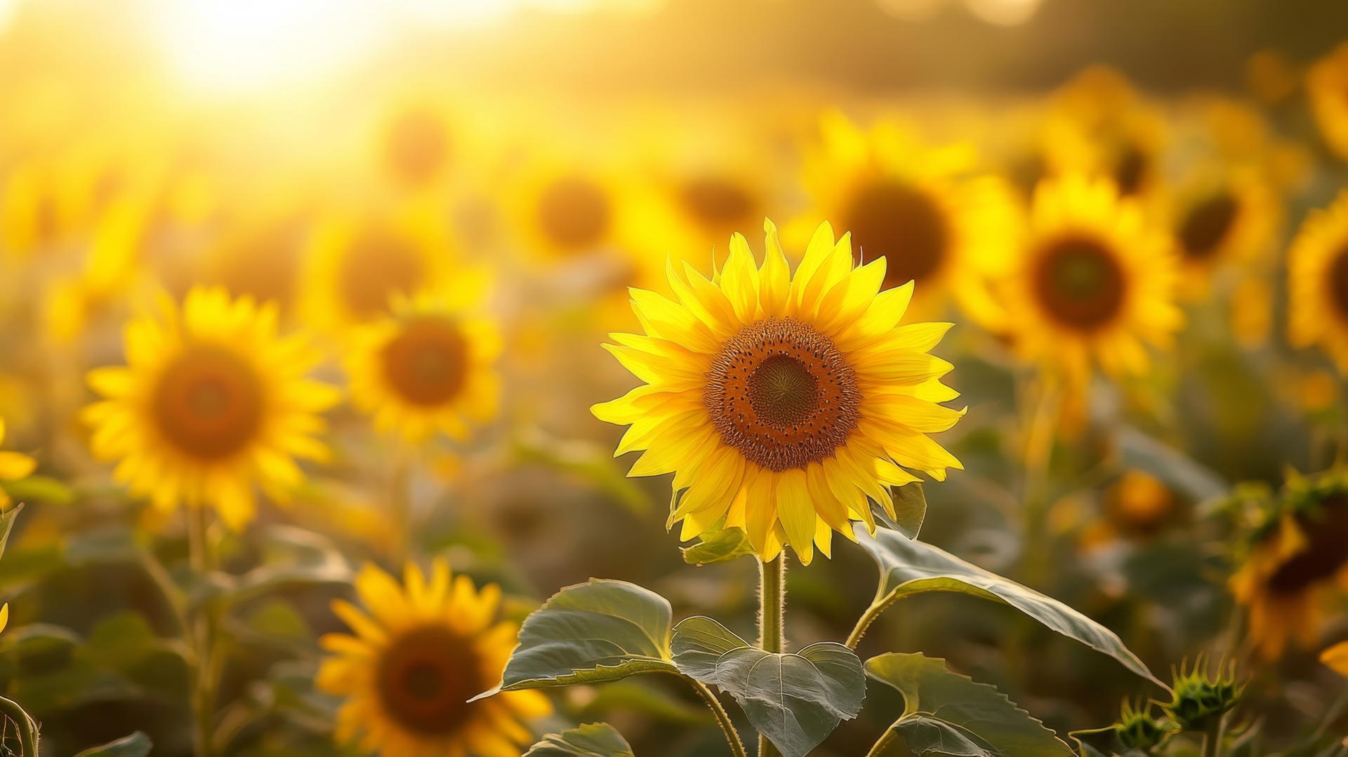 Vibrant flower nature wallpaper with sunflowers at golden hour