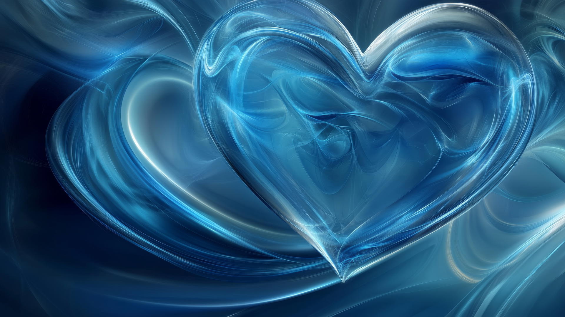 Abstract blue heart swirls wallpaper with soft lines and gradients