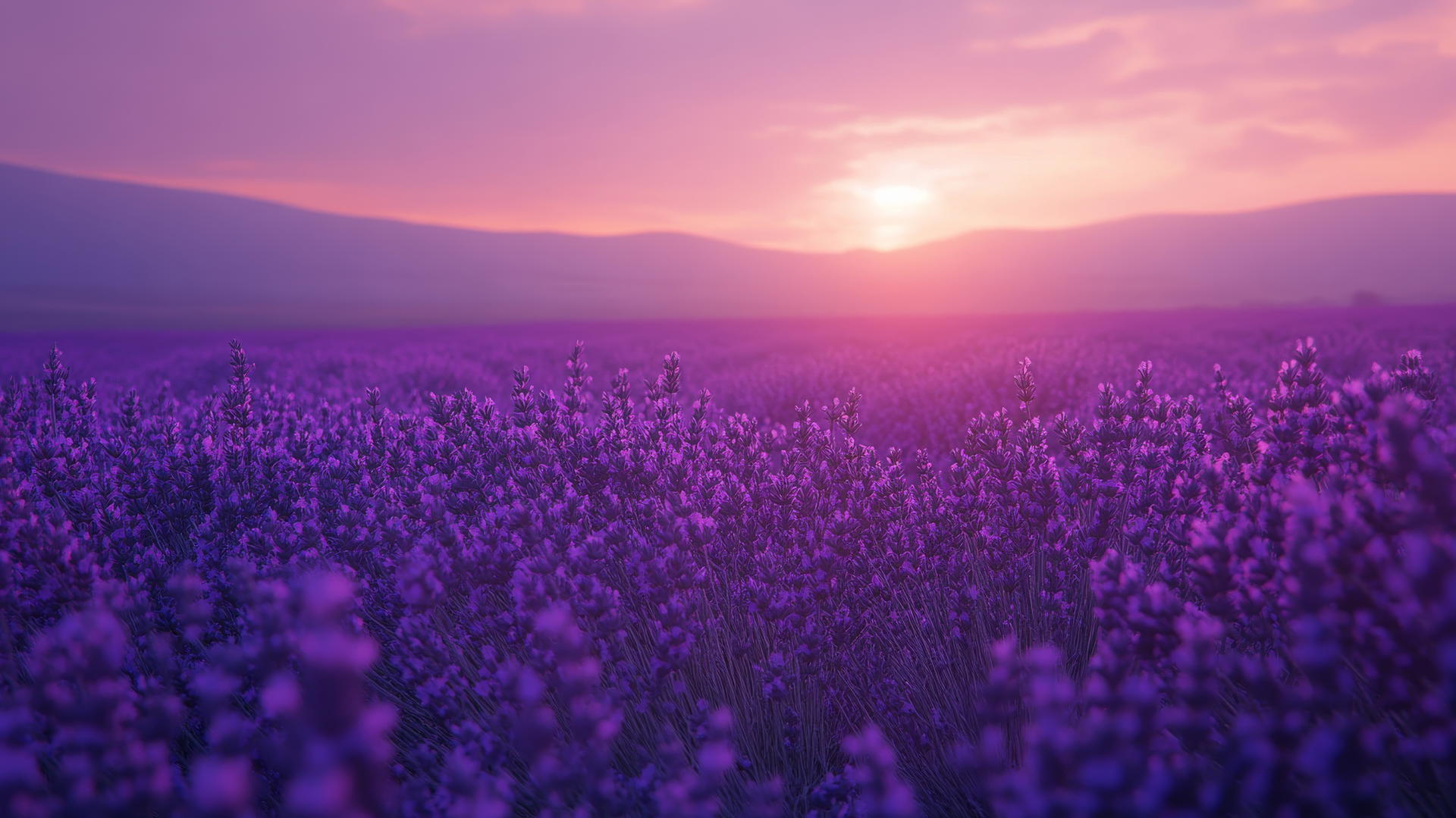 purple flower wallpaper with wild lavender flowers and hazy sunset