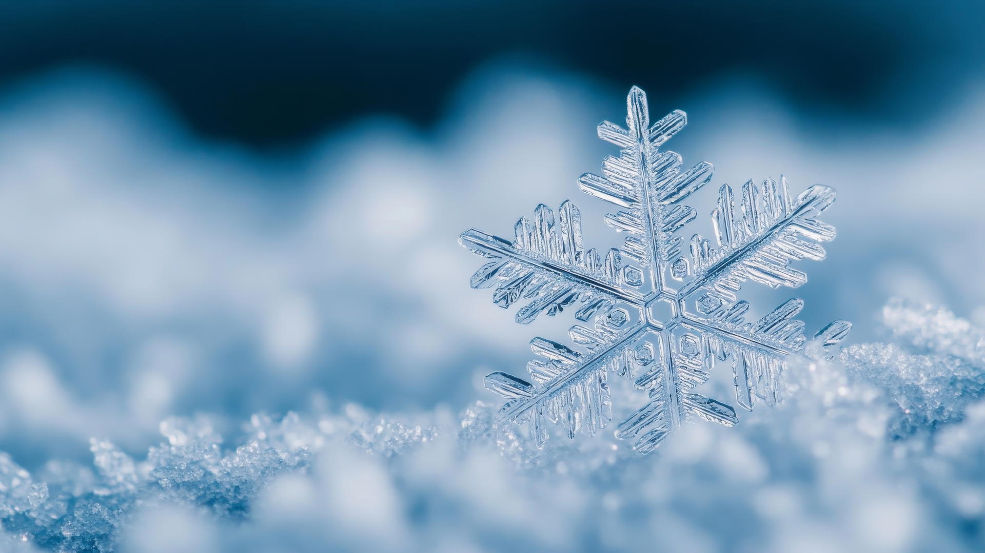 winter wallpaper with a close-up of a snowflake on a frosted surface