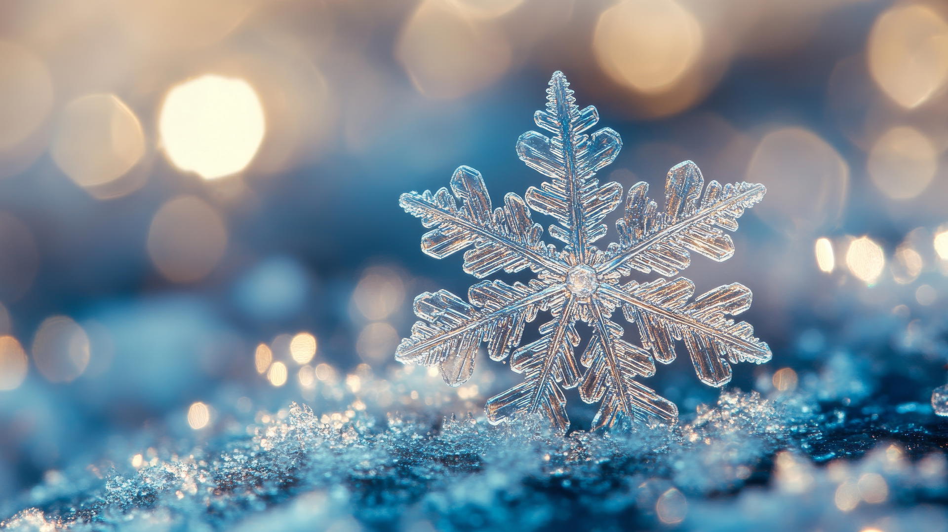 Beautiful winter wallpaper featuring a close-up of an intricate snowflake on glass