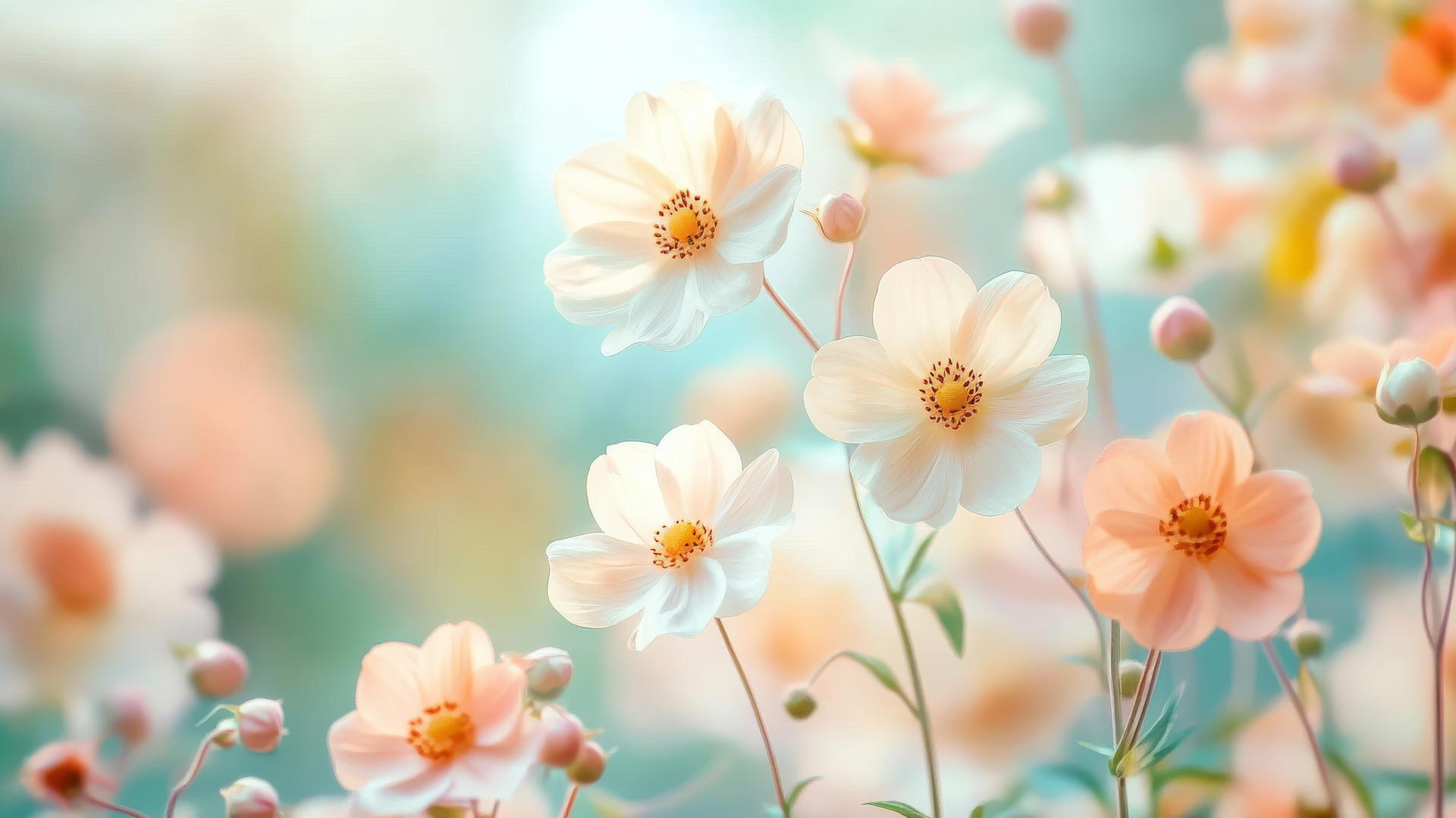 spring flowers wallpaper in soft pastel tones with blurred background