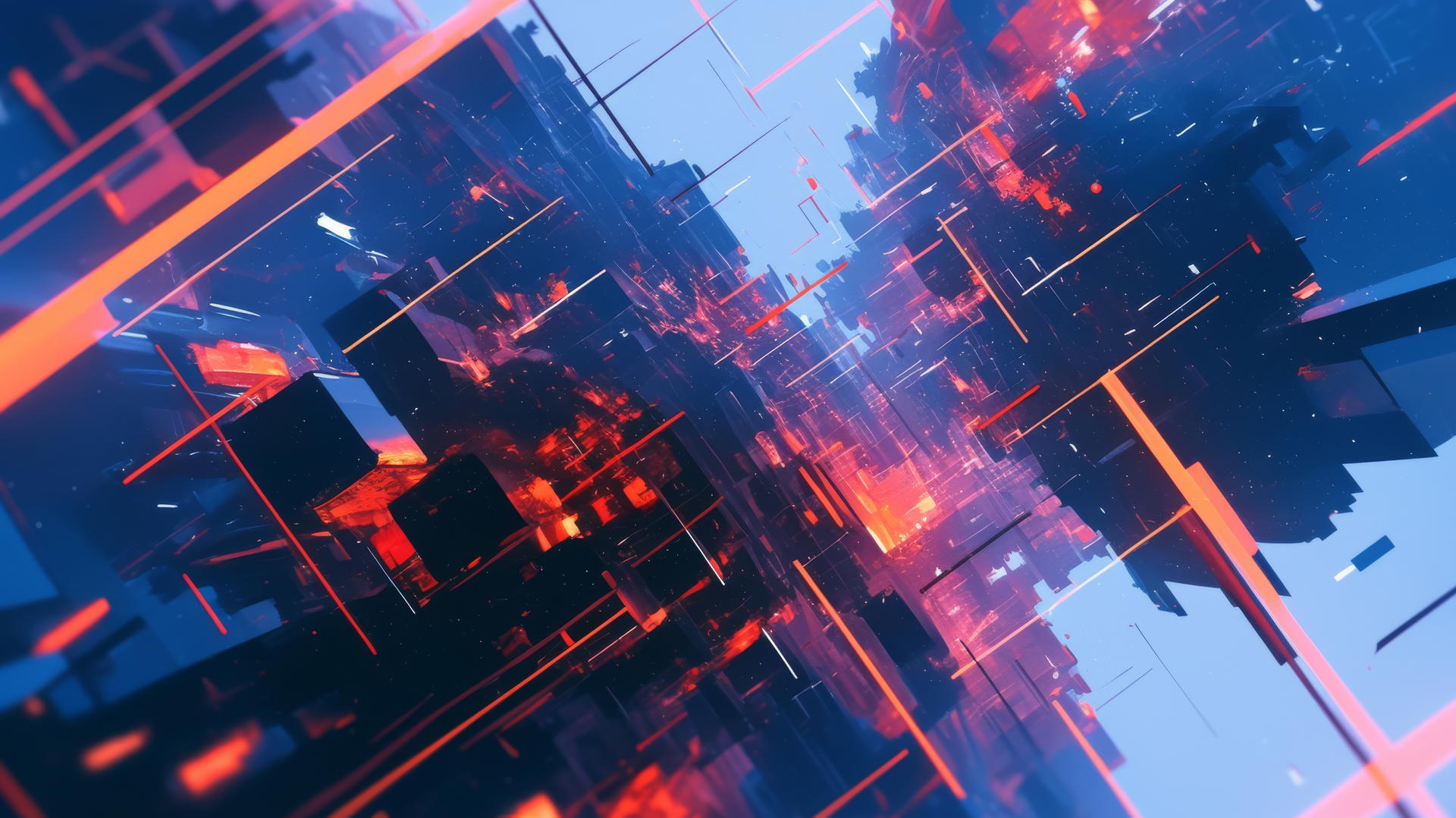 Cool wallpapers 4k: futuristic digital world with neon grids, floating holograms