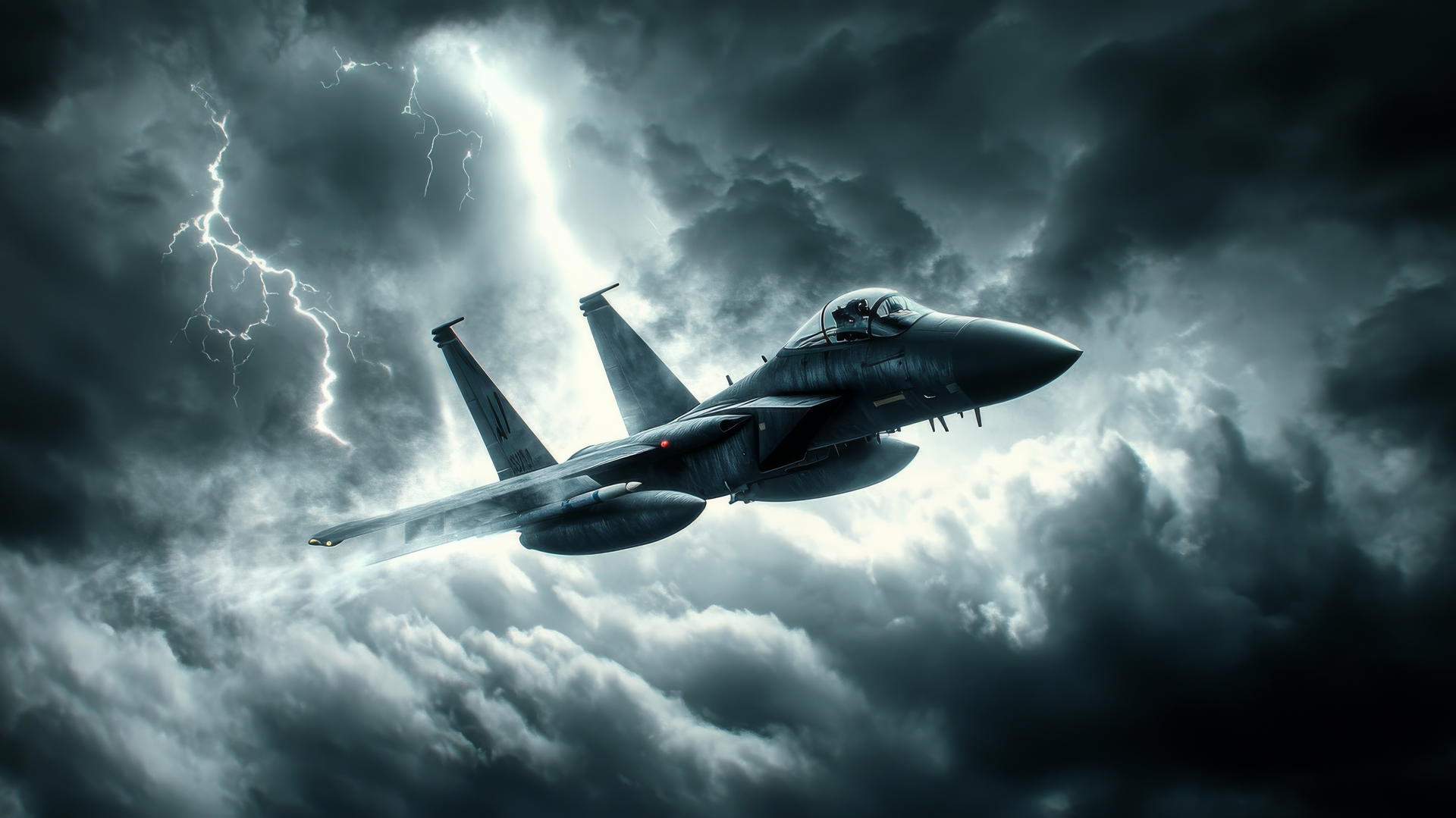 cool wallpapers for boys featuring a sleek fighter jet in stormy skies with lightning