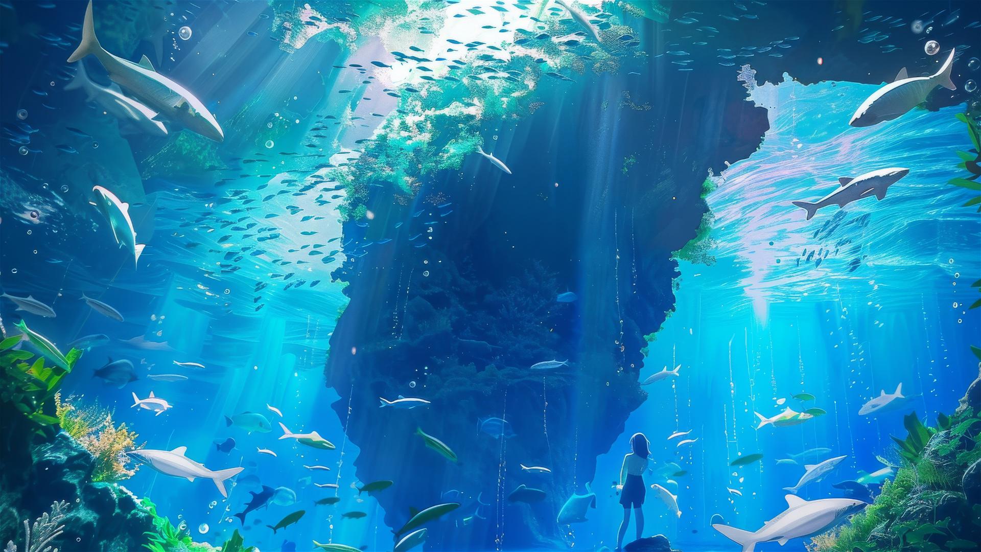 Fantasy islands with bright, big rocks partially underwater.