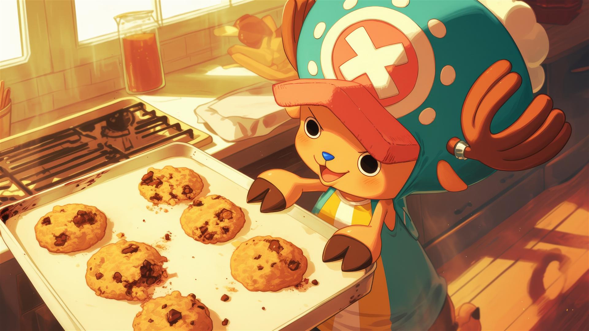 Tony Tony Chopper from One Piece as chef with cookies