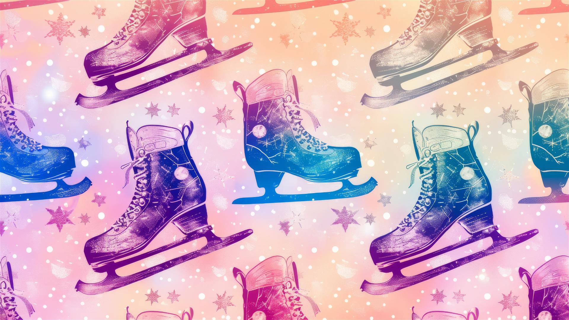 Ice skates with vivid glitter on a transparent background