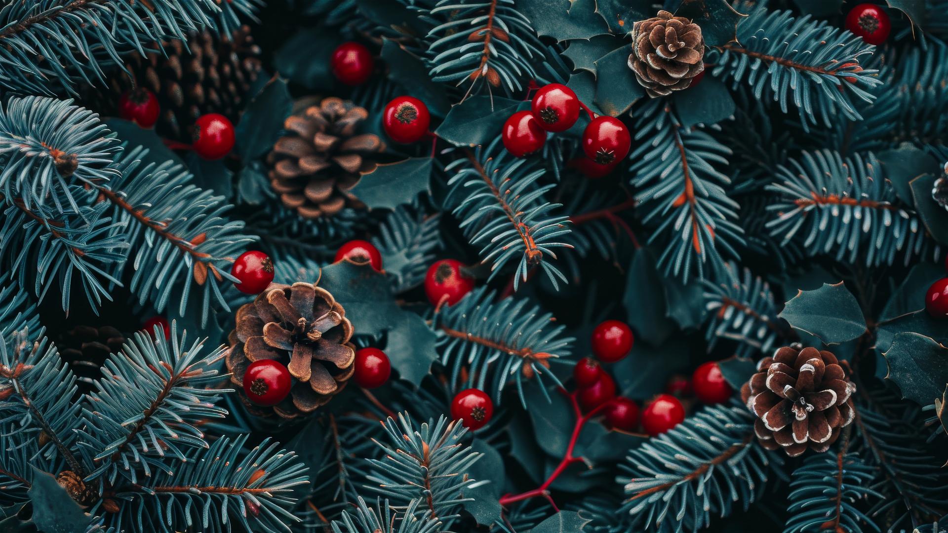 festive Christmas background with ornaments and lights