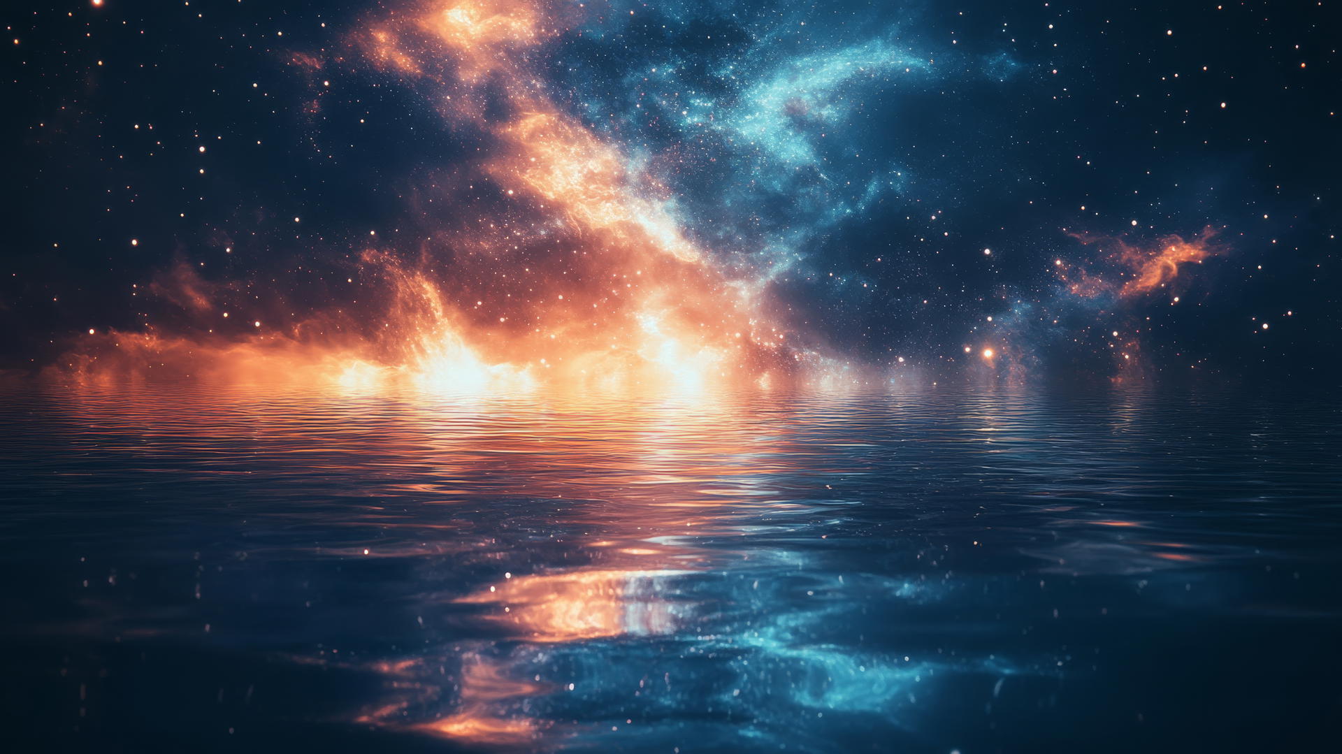 dark blue aesthetic wallpaper with galaxy reflection in water