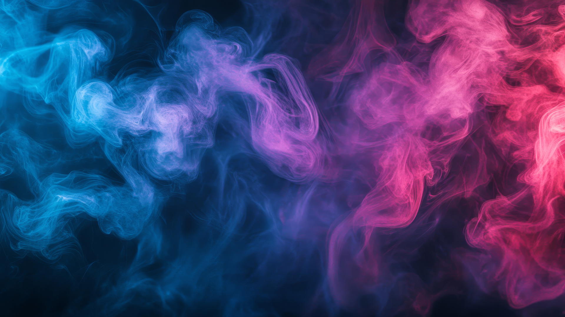 pink and blue wallpaper with abstract swirls of smoke against a black background