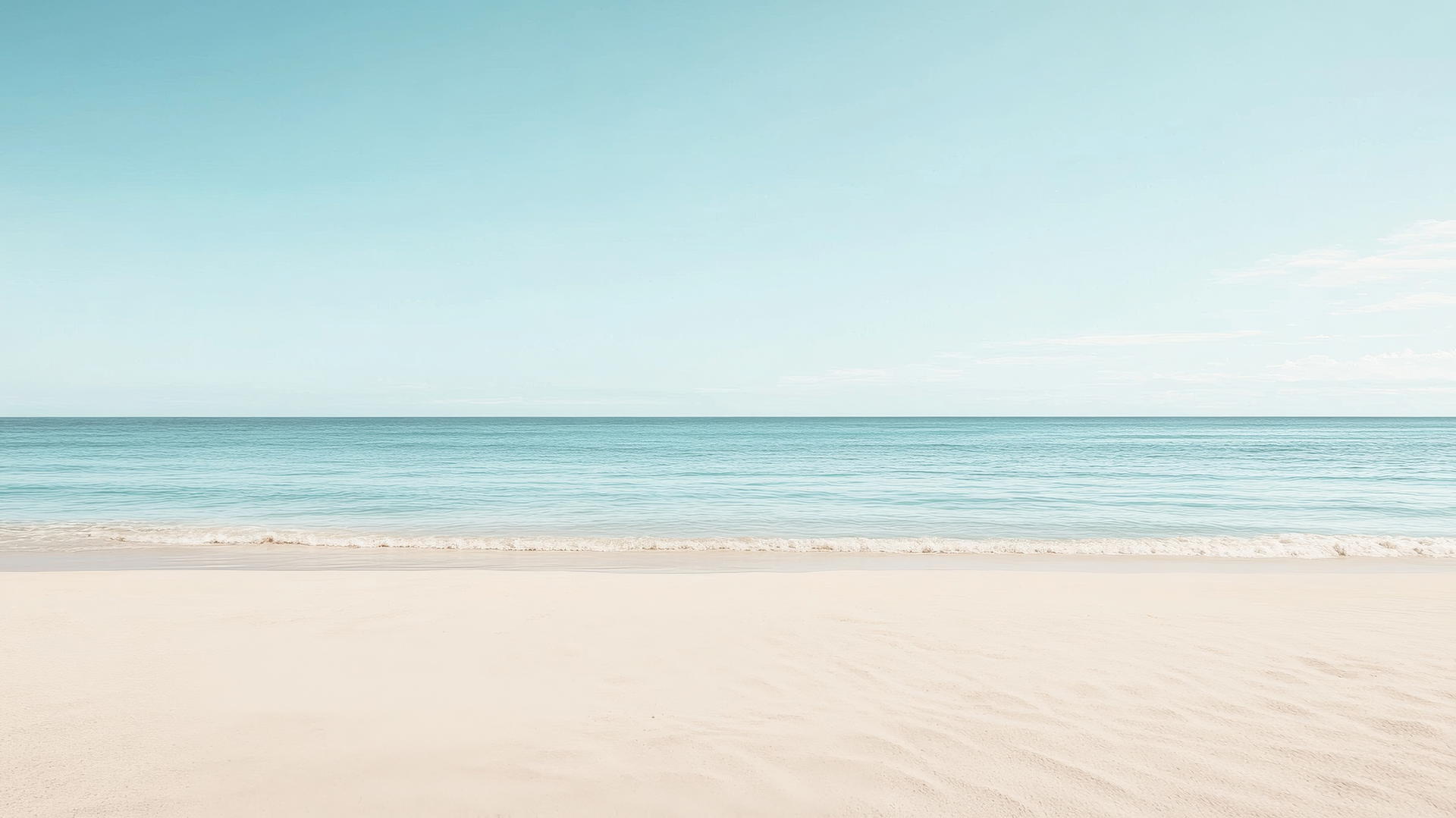 minimalist beach background wallpaper with white sand, blue water, pale blue sky