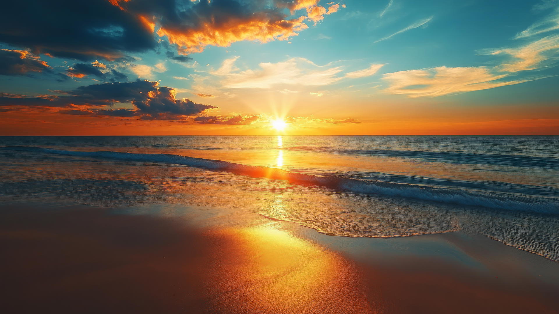 sunset beach wallpaper of a golden sunset over a vast, empty beach with smooth sands