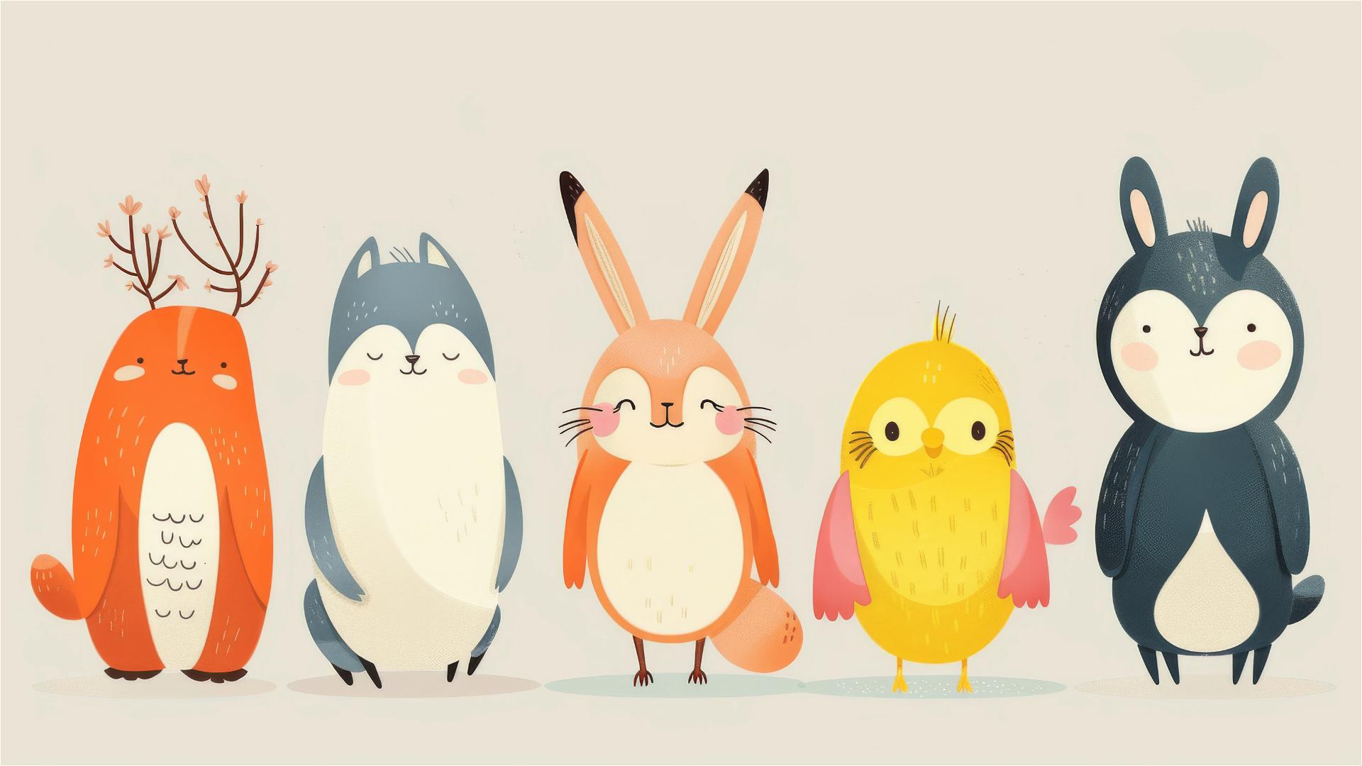 Colorful pictures of animals on a simple background