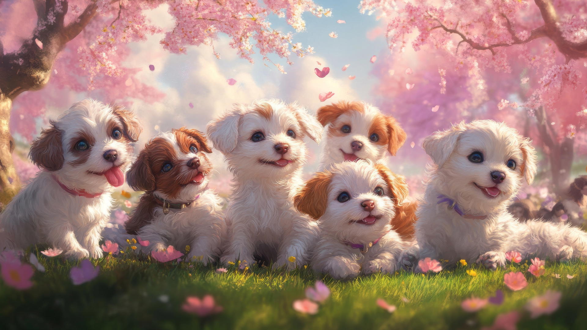 pink cute puppy wallpaper with puppies playing in a park