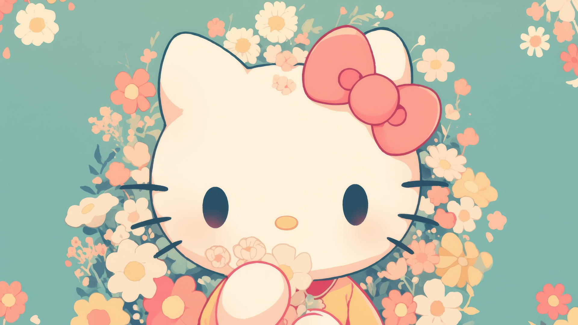 hello kitty wallpaper aesthetic with vintage muted colors and retro patterns