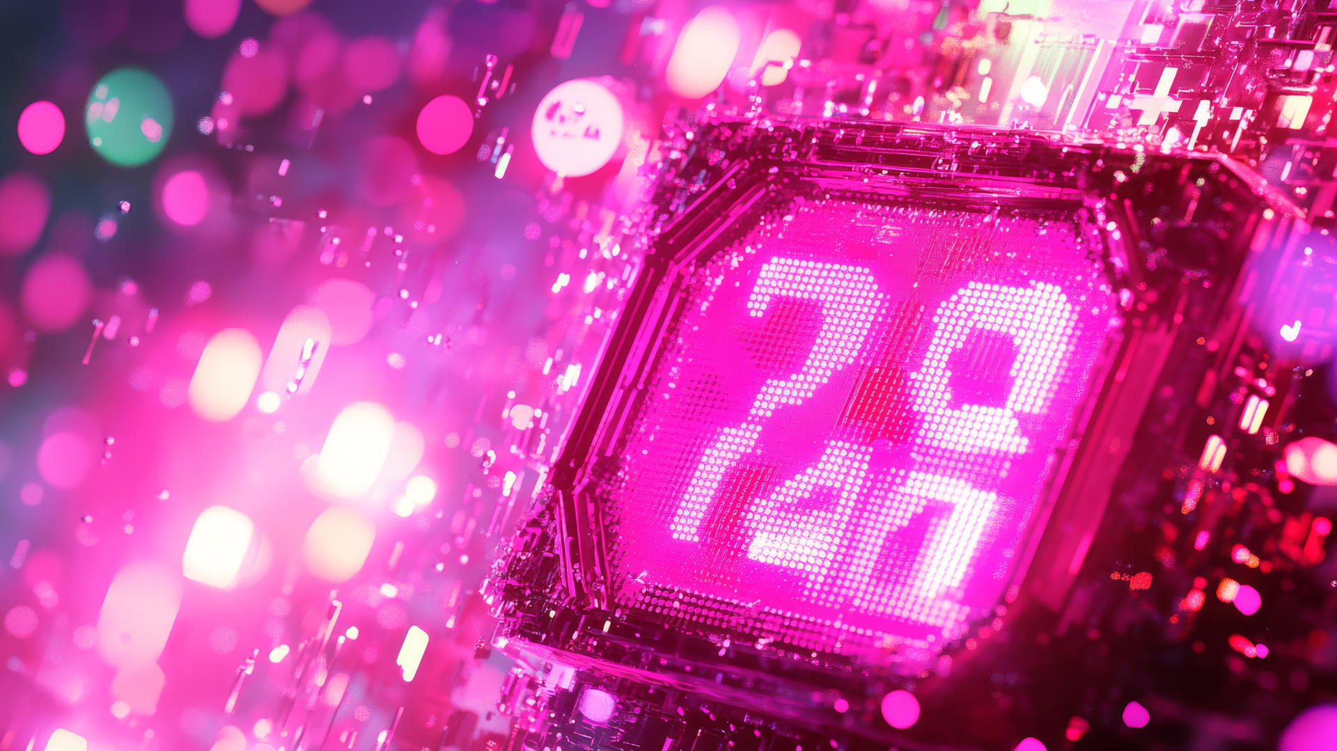 pink y2k wallpaper with neon pink digital clock and glitch effects