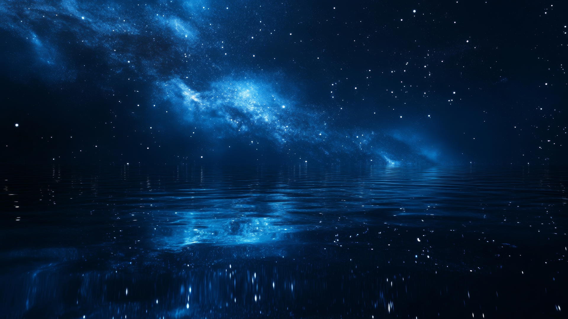 Dark blue aesthetic wallpaper with galaxy reflection in water