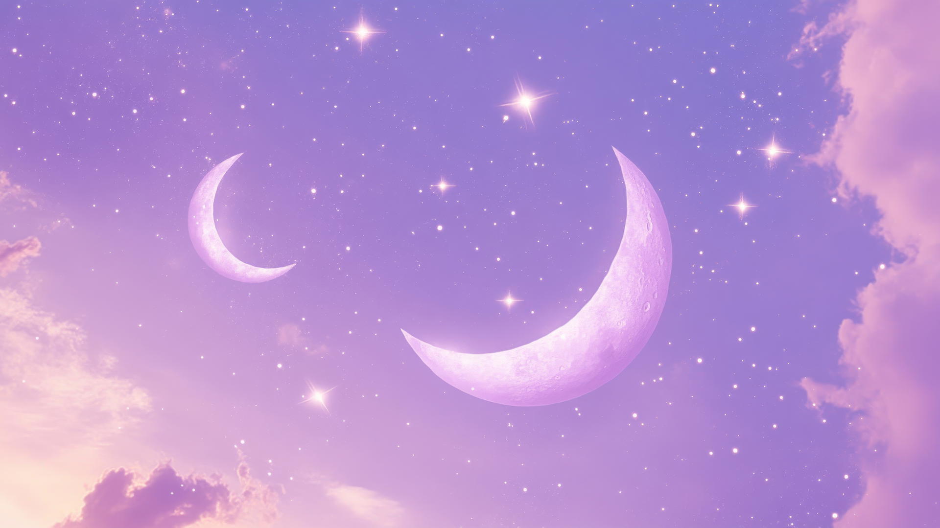 light purple wallpaper with crescent moons and stars on lavender sky