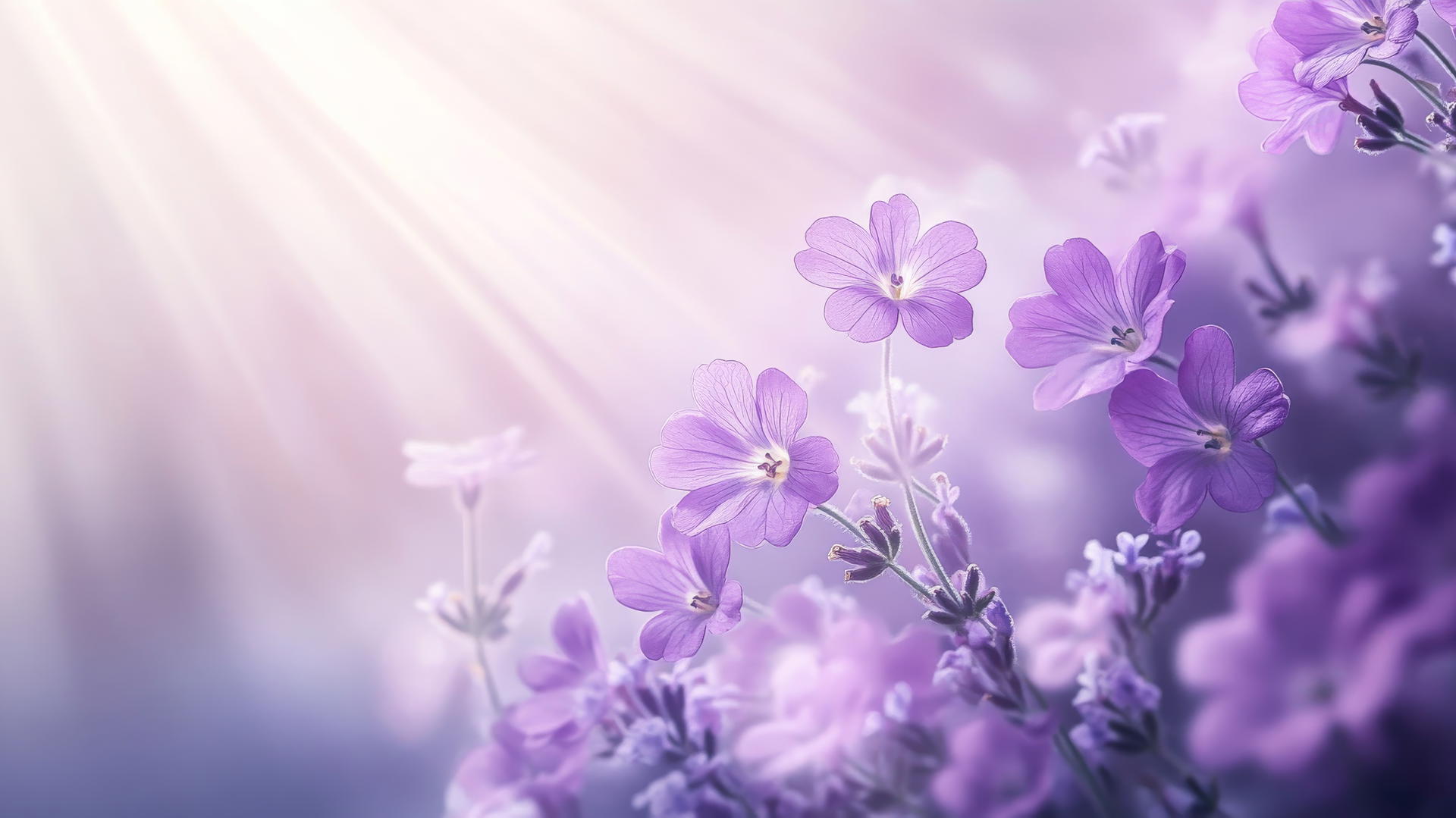 purple flower wallpaper with soft lavender blooms in a misty atmosphere