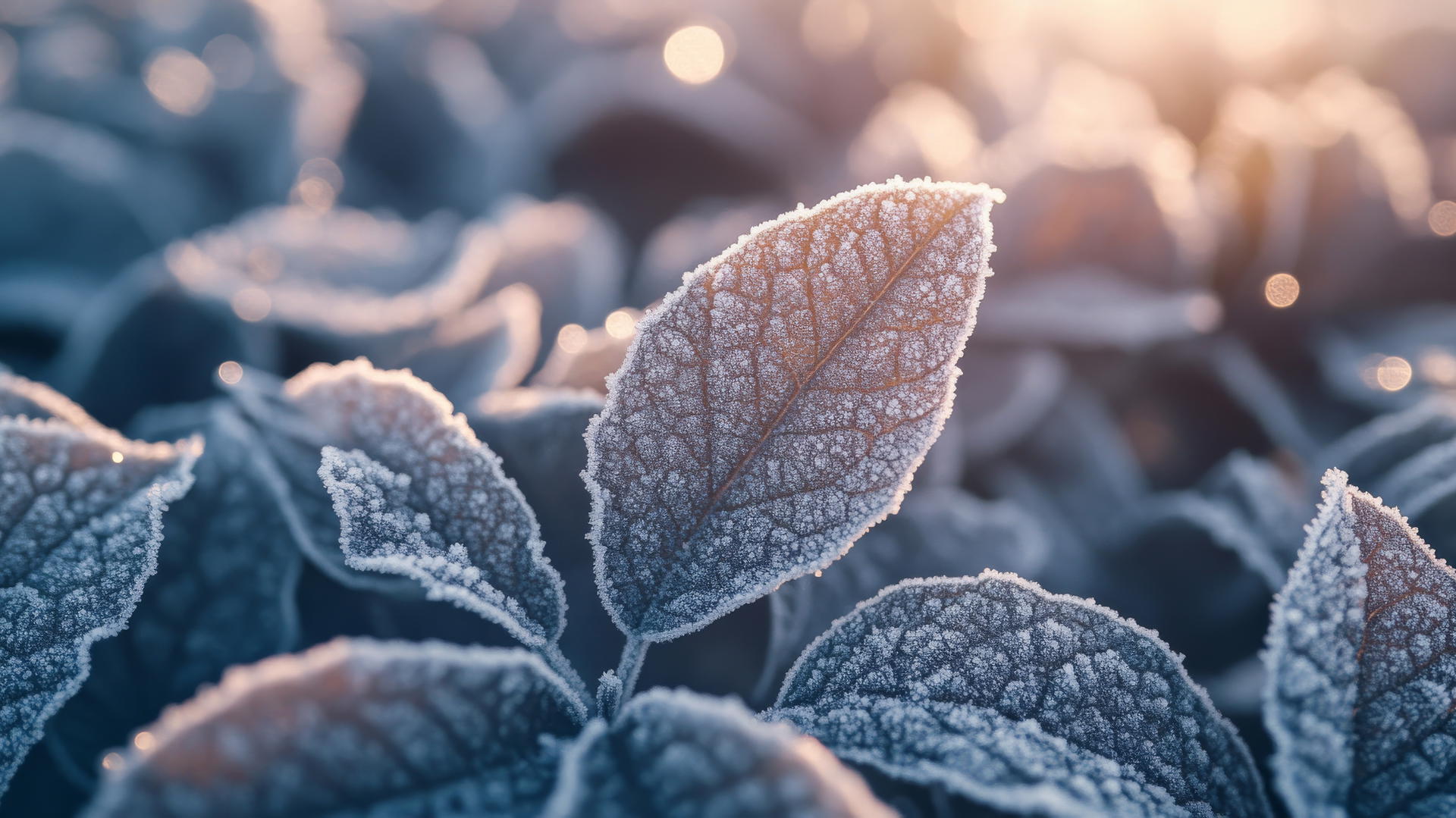 aesthetic winter wallpaper with frosty leaves and ice crystals