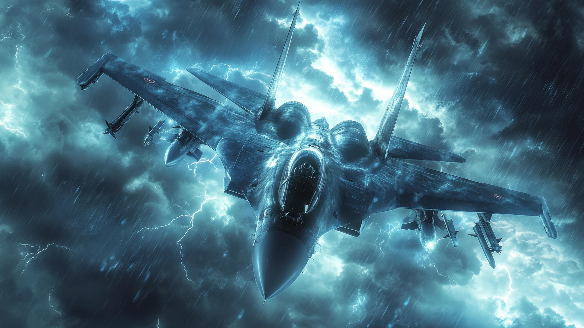 cool wallpapers for boys featuring a sleek fighter jet in stormy skies with lightning