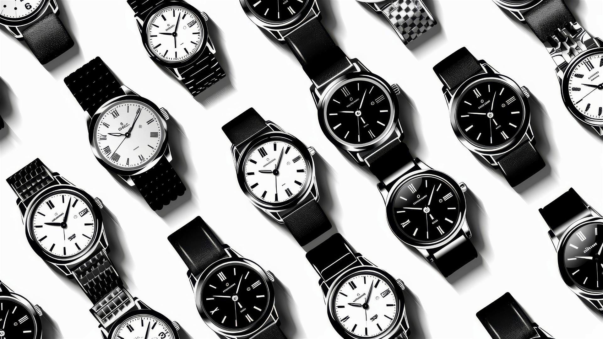 Black and white seamless wristwatch pattern illustration