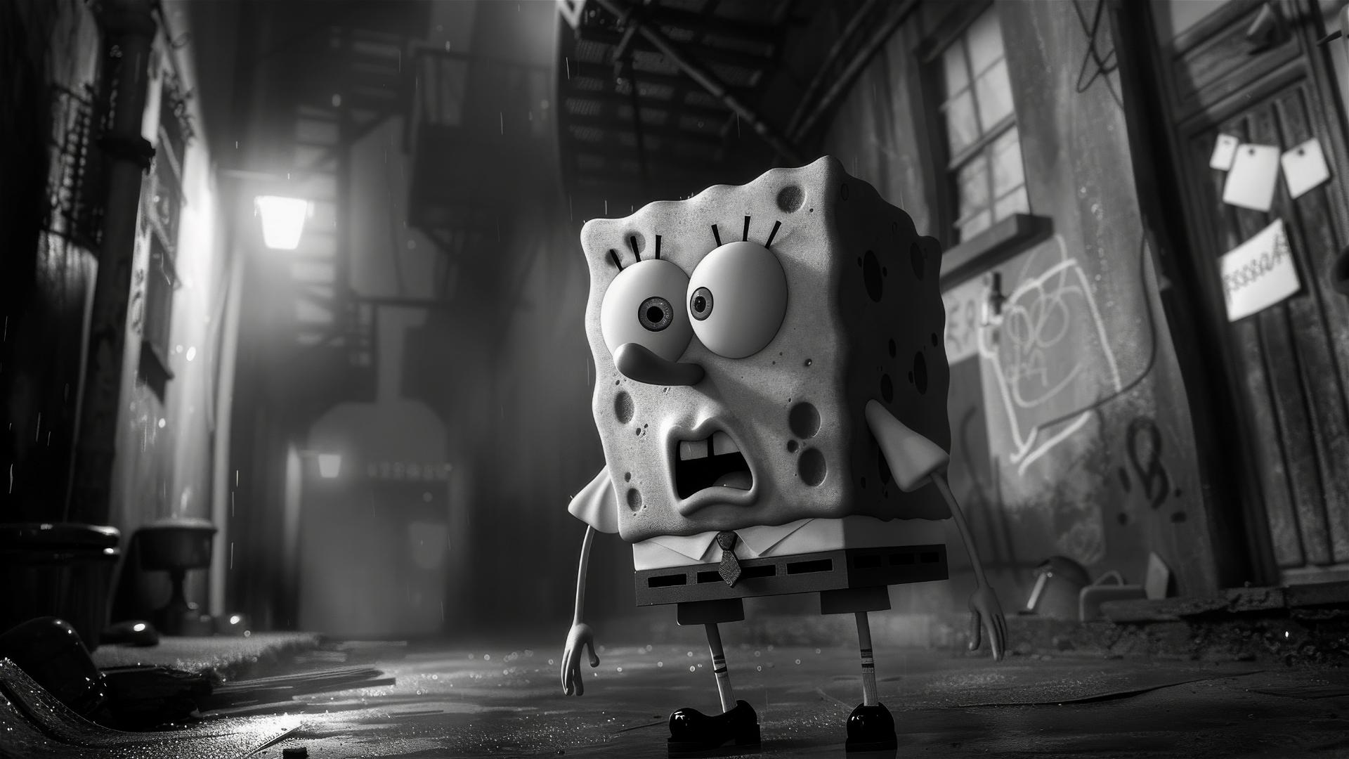 Spongebob in 1940s noir movie style