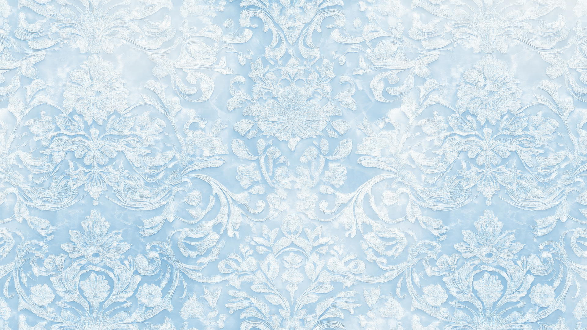light blue wallpaper with intricate lace pattern over pale blue background