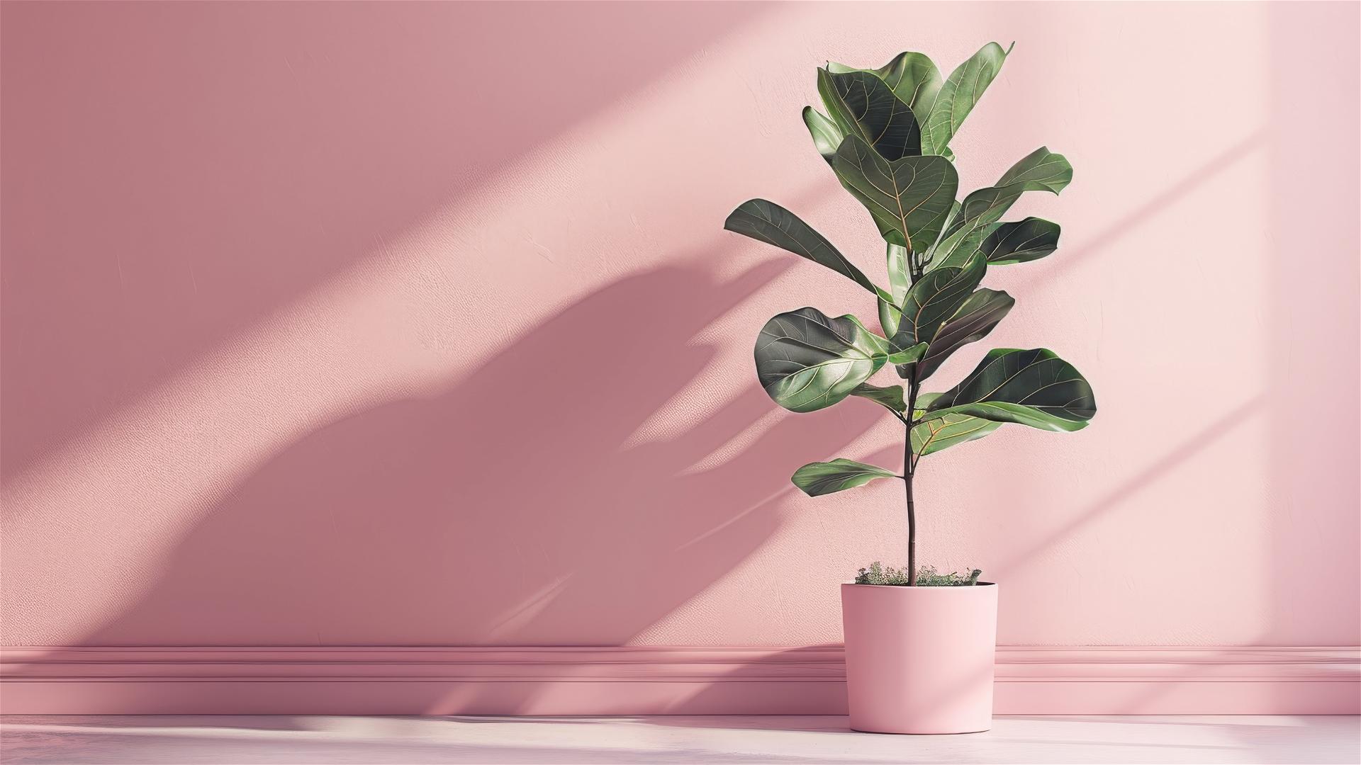 Boho-style Fiddle-leaf Fig plant graphic print in light pink pot