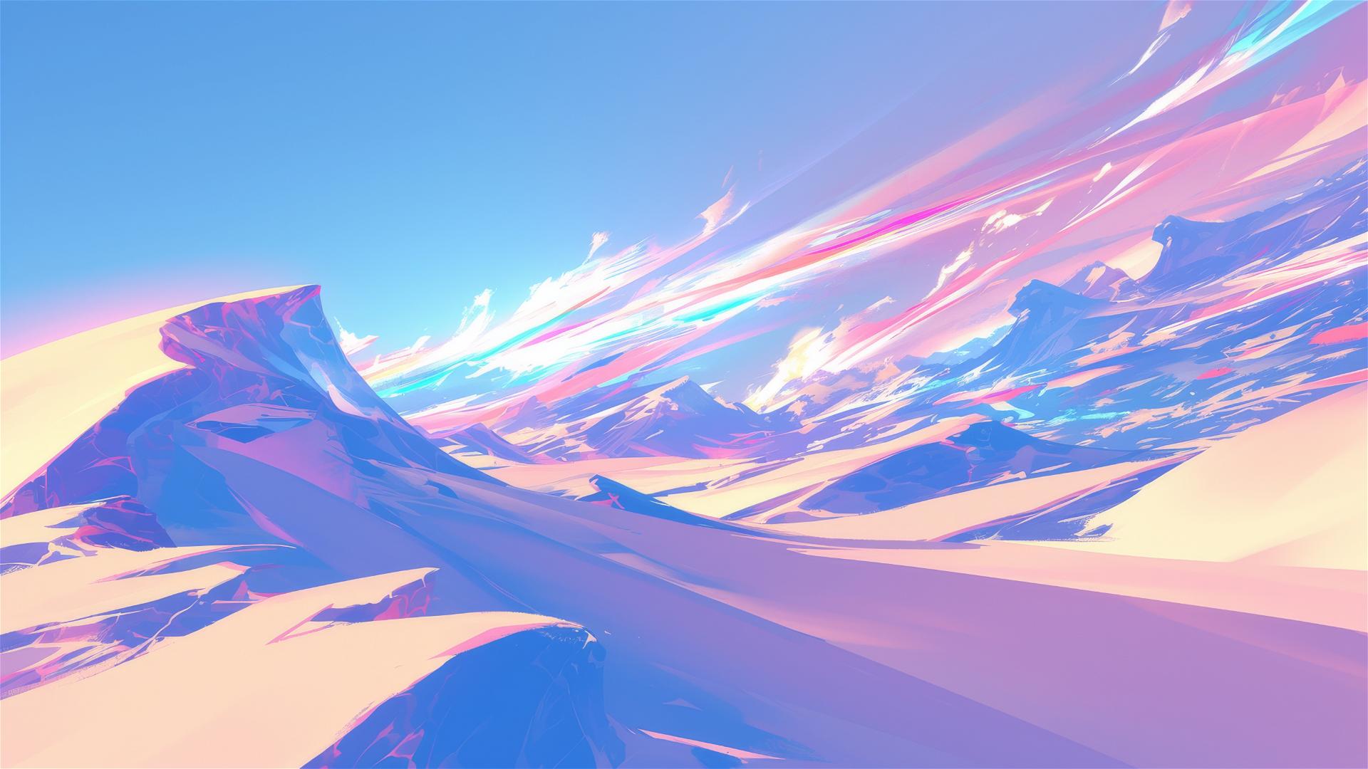 Northern Lights over desert dunes with pastel sky