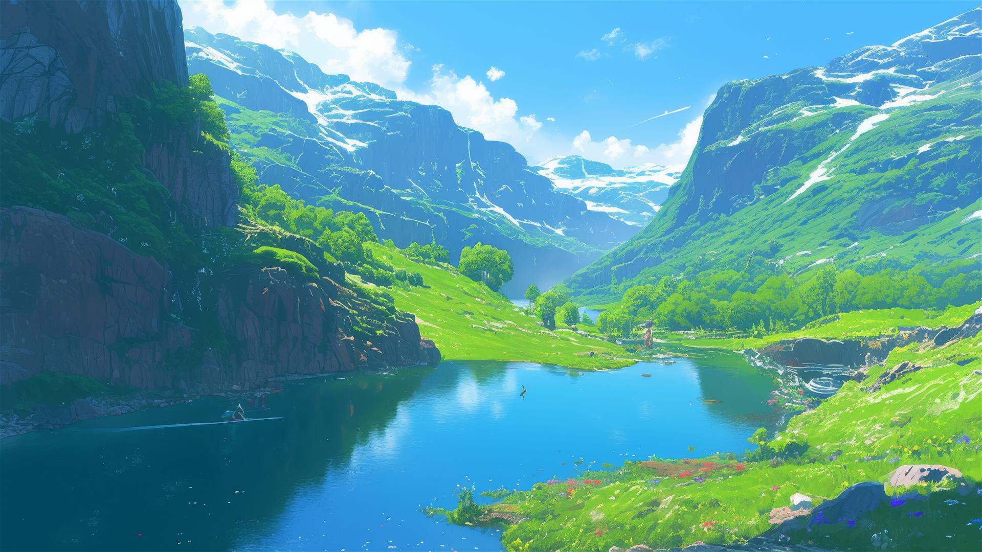 Majestic fjord with calm waters reflecting towering cliffs and lush greenery