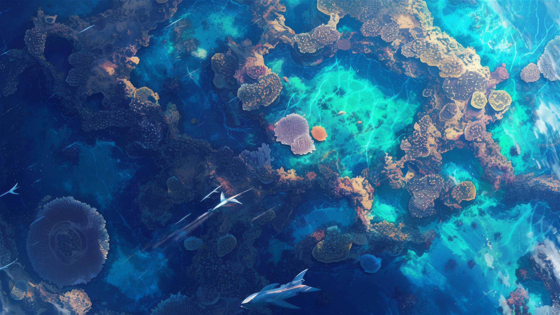 Coral formations looking like constellations visible at night from above water