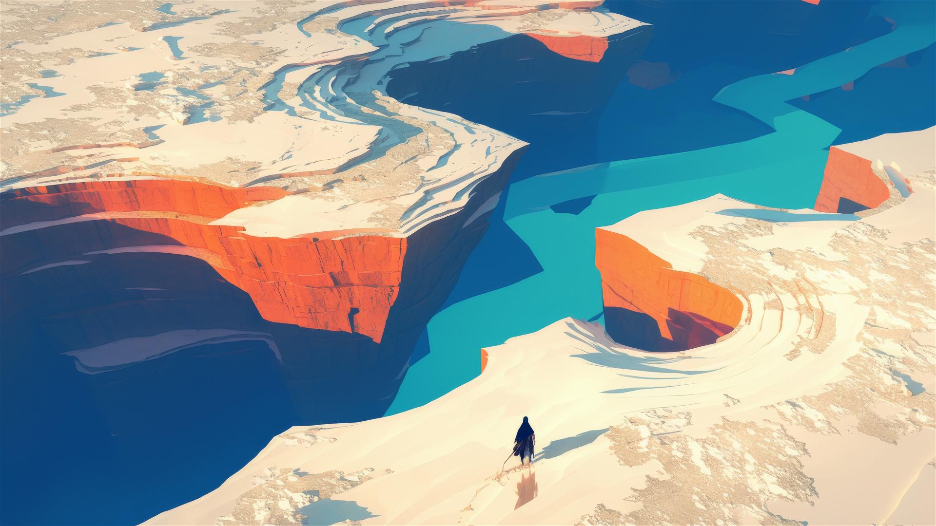 Heat-induced mirage over rippling desert floor creating illusion of water