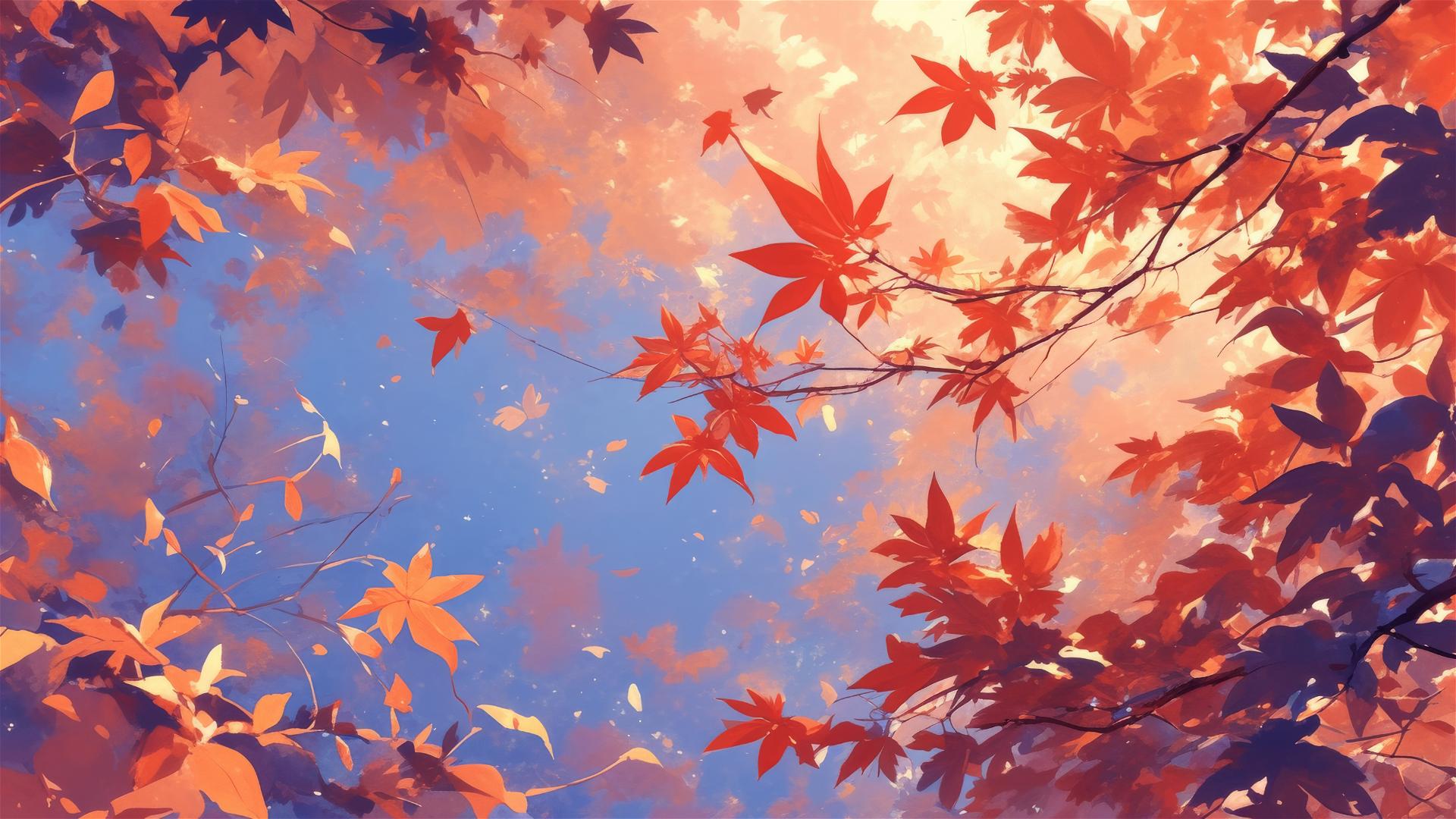 Forest with autumn leaves resembling flames