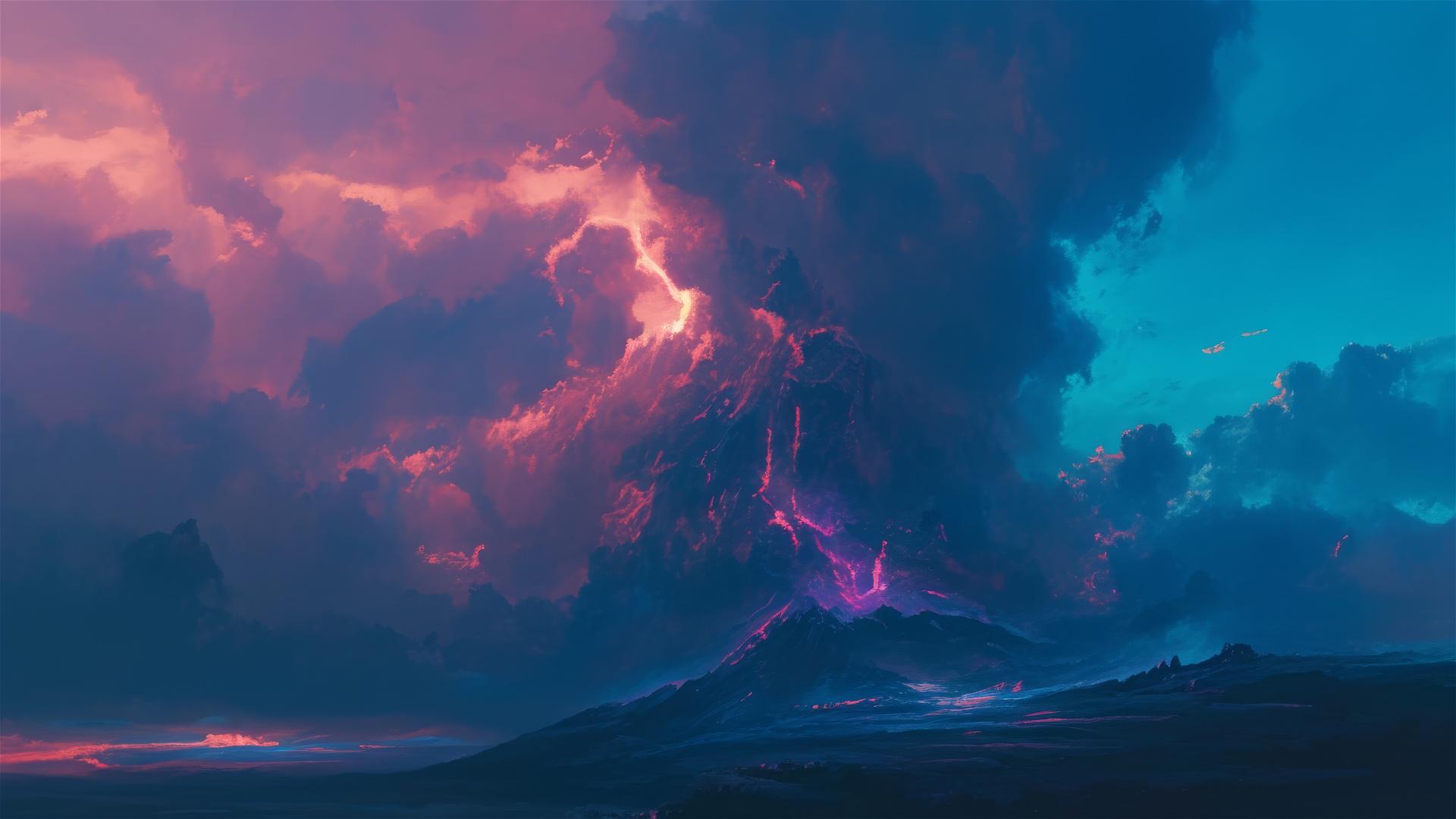 Dramatic thundercloud peaks with lightning-illuminated underbellies forming daily