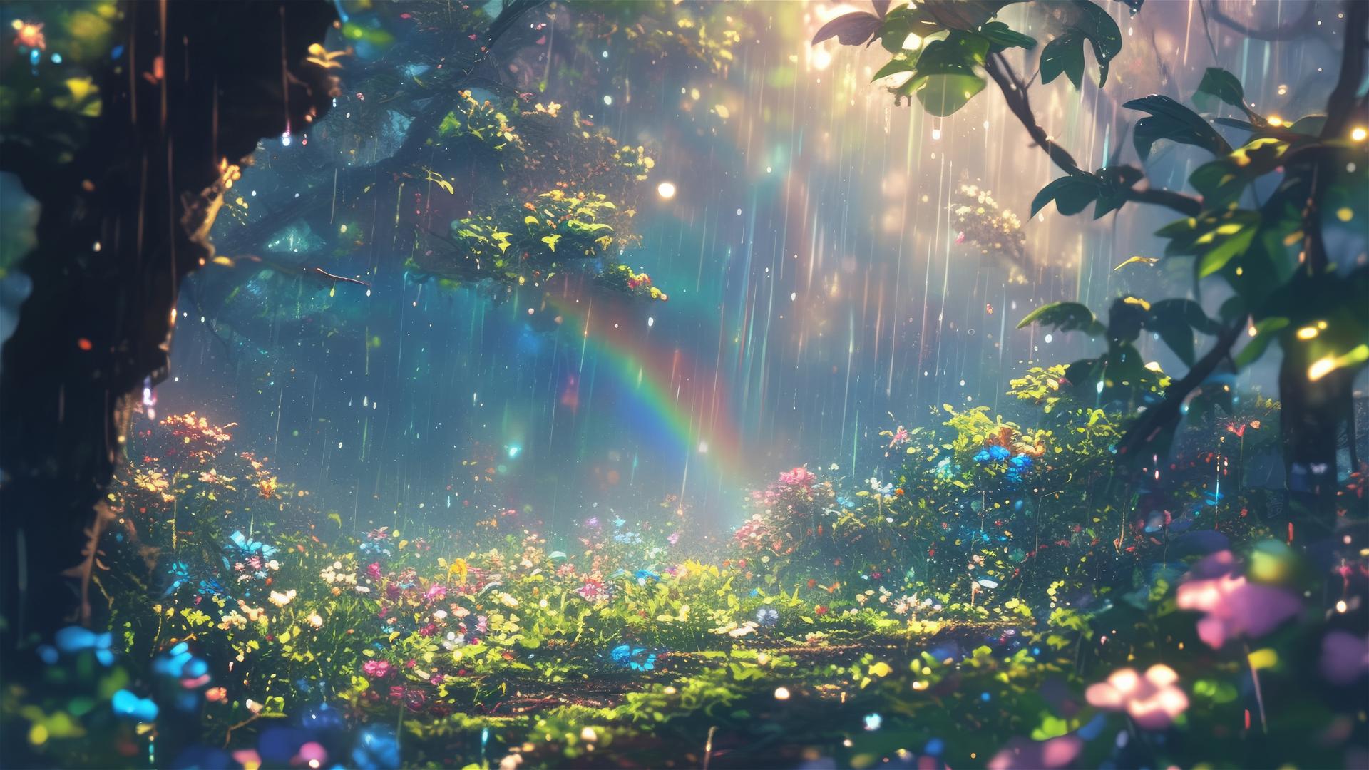 Holographic rain with 3D flora and fauna illusions