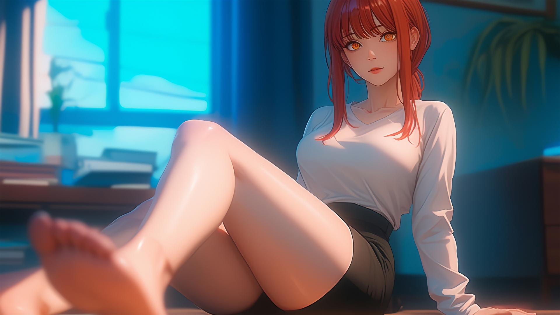 Close-up of Makima's foot from Chainsaw Man, resting in room