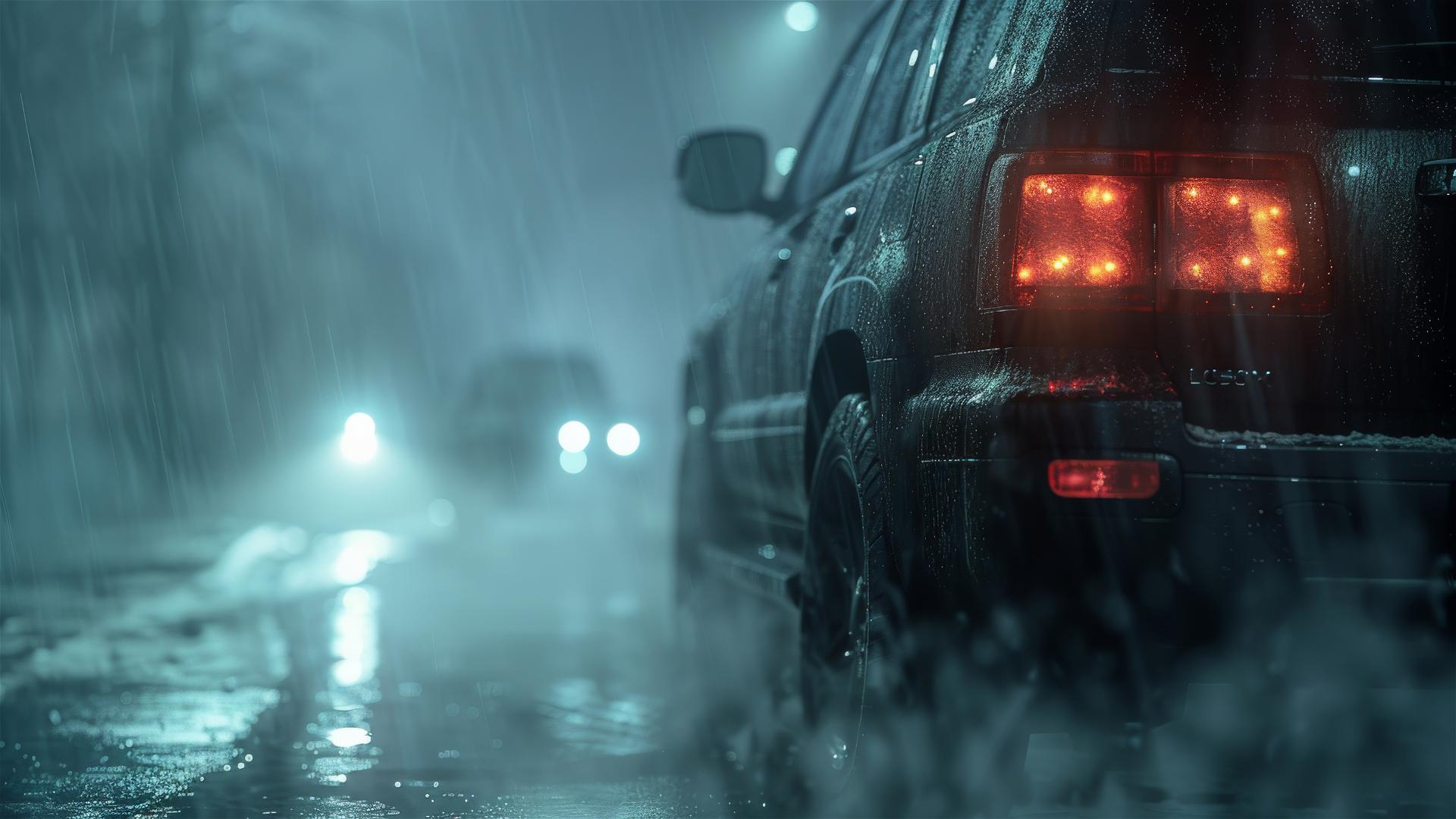 Closeup view of a Lexus GX in Gothic gloomy style under dim lighting, displayed in 8K smooth with a foggy, photorealistic finish