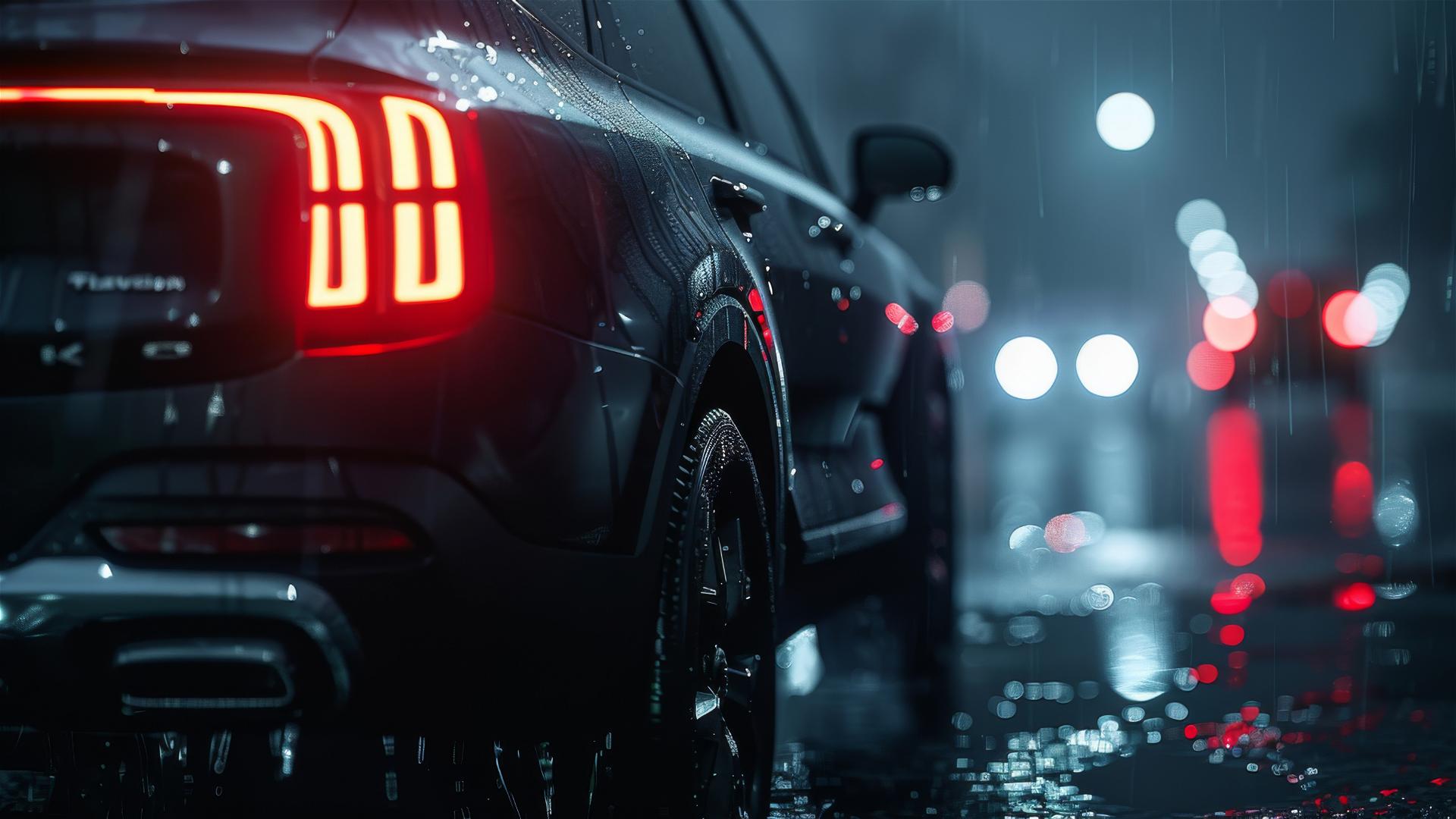 Closeup of Kia Telluride in dim, foggy setting with gothic ambiance