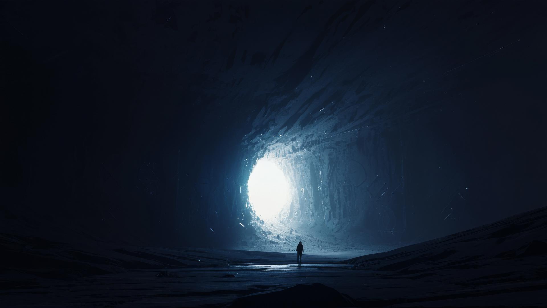 Aesthetic dark tunnel with a distant light, symbolizing a journey through unrelenting darkness.
