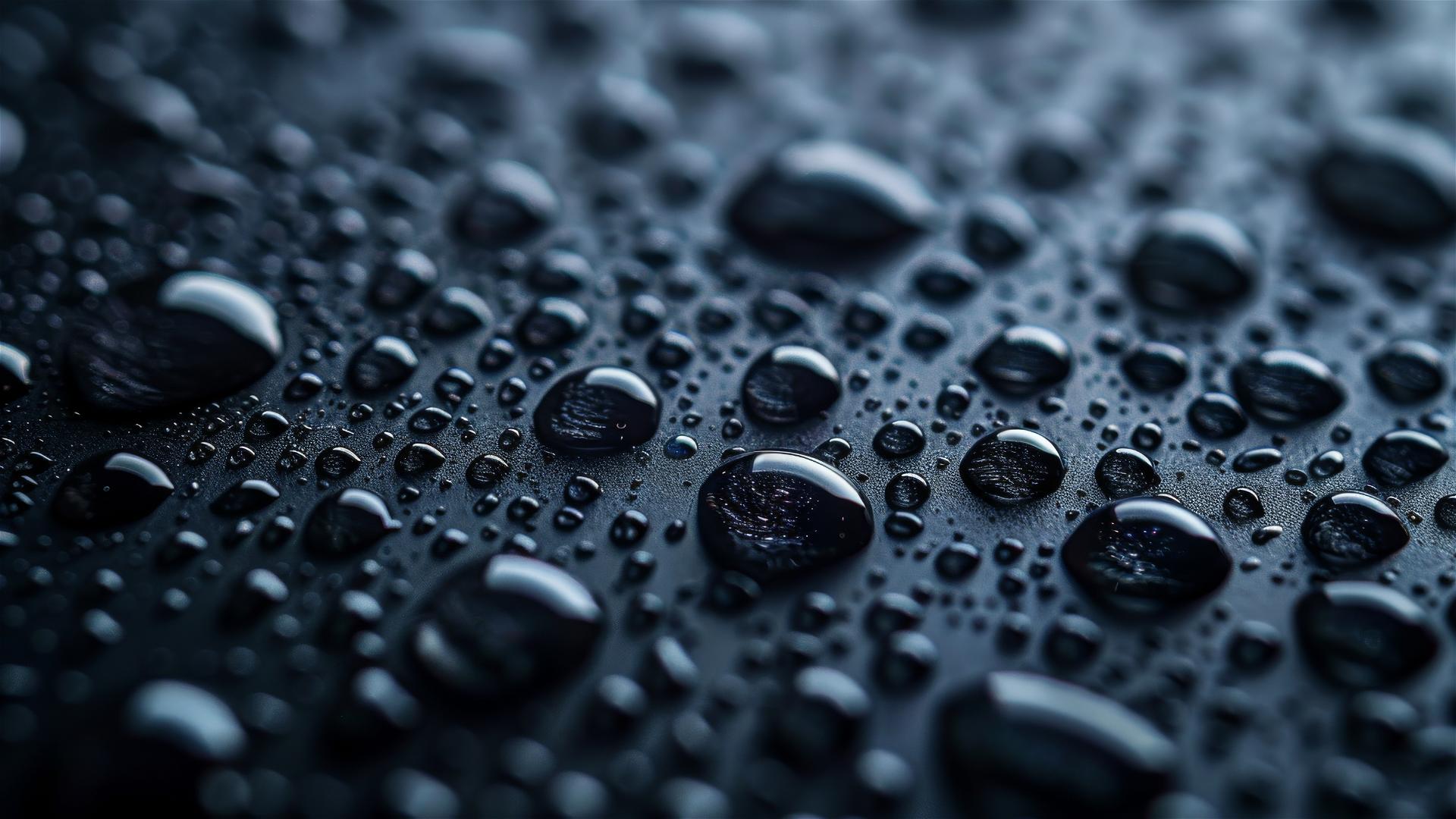 Close-up of water droplets on a matte black surface
