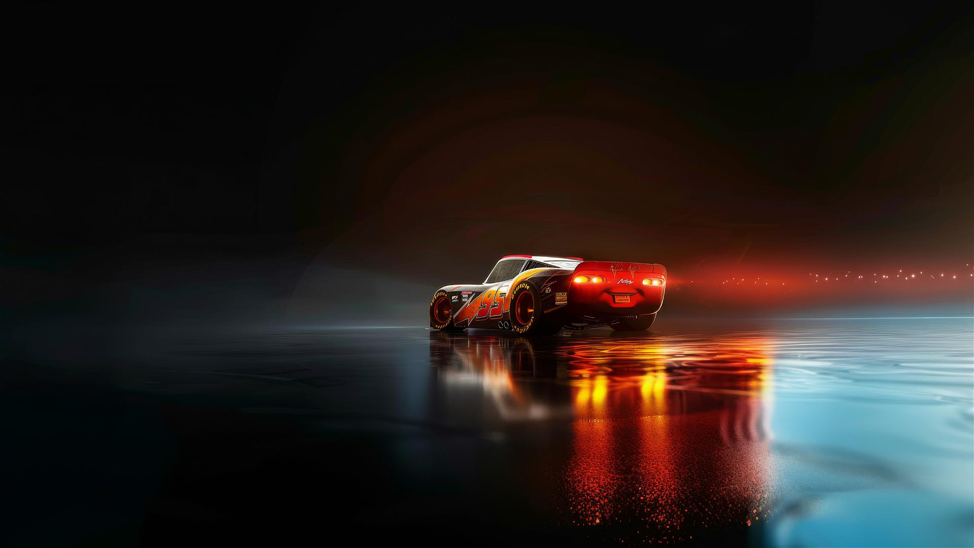 Pixar-style Lightning McQueen as Harry Potter with spotlight