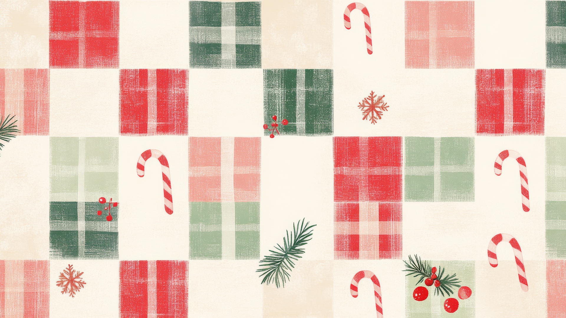 Christmas wallpaper preppy with checkered pattern, candy canes, and snowflakes