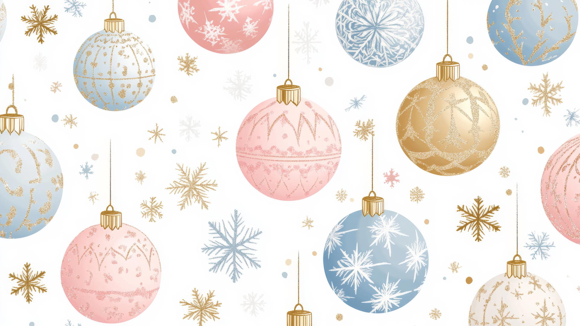 Cute preppy Christmas wallpaper with pastel ornaments