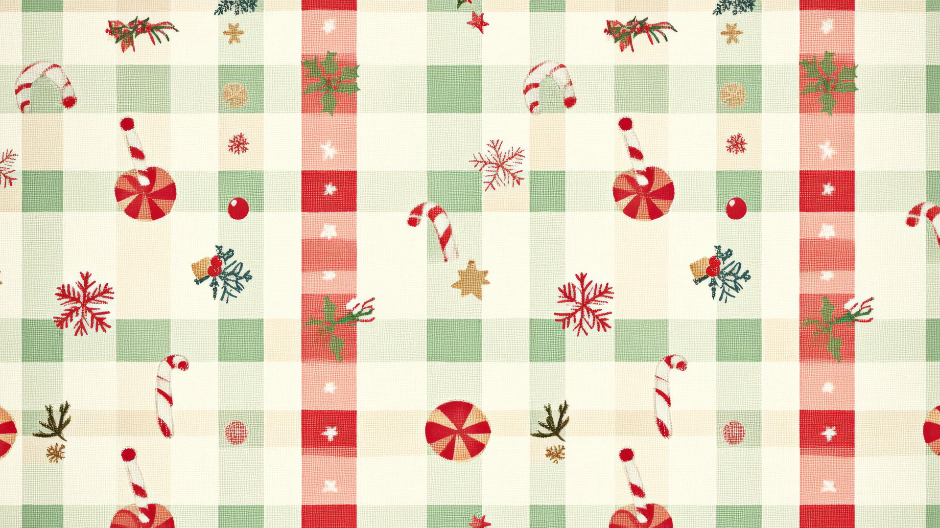 Christmas wallpaper preppy with checkered pattern and festive motifs