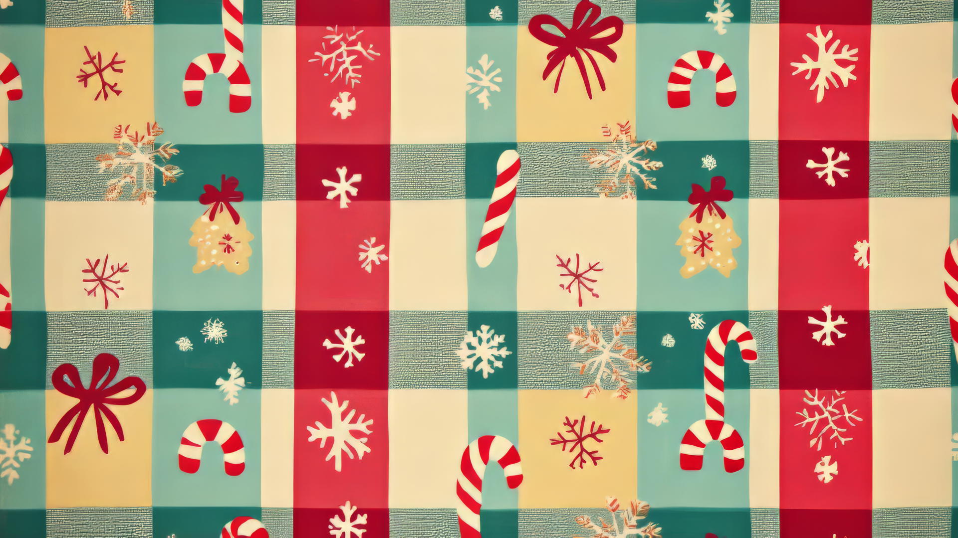 Christmas wallpaper preppy with checkered pattern, candy canes, snowflakes