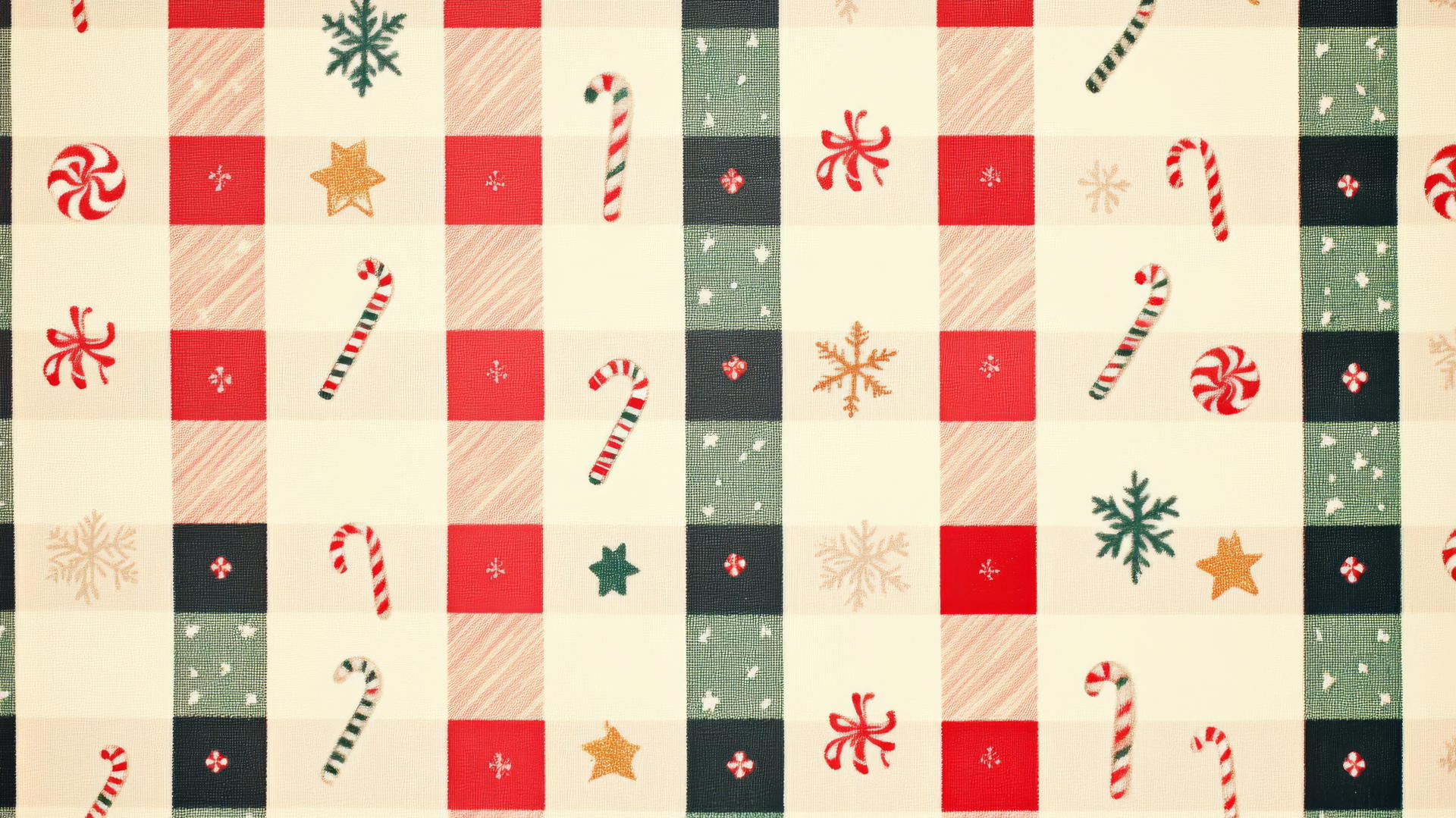 christmas wallpaper preppy with checkered pattern, candy canes, and snowflakes
