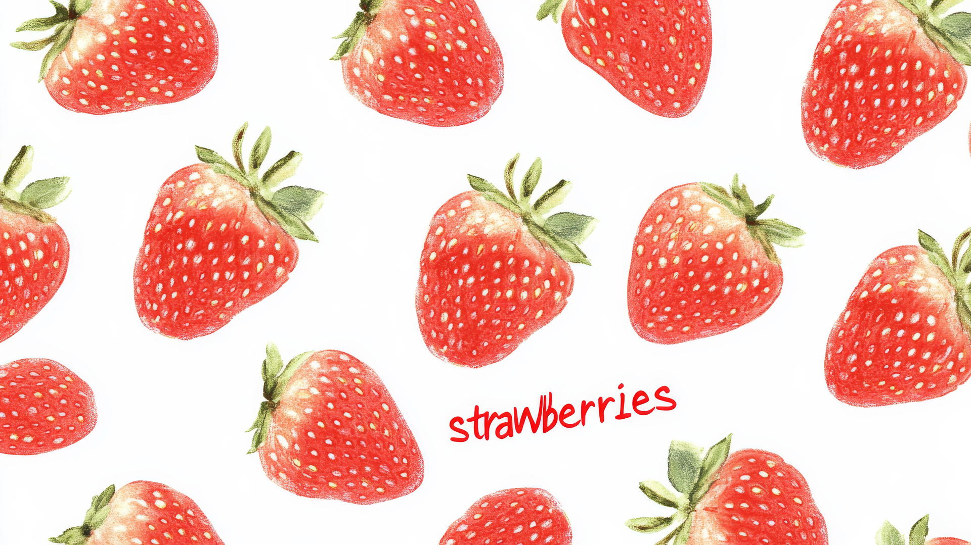 preppy wallpaper with strawberries pattern and red 'strawberries' text on white background