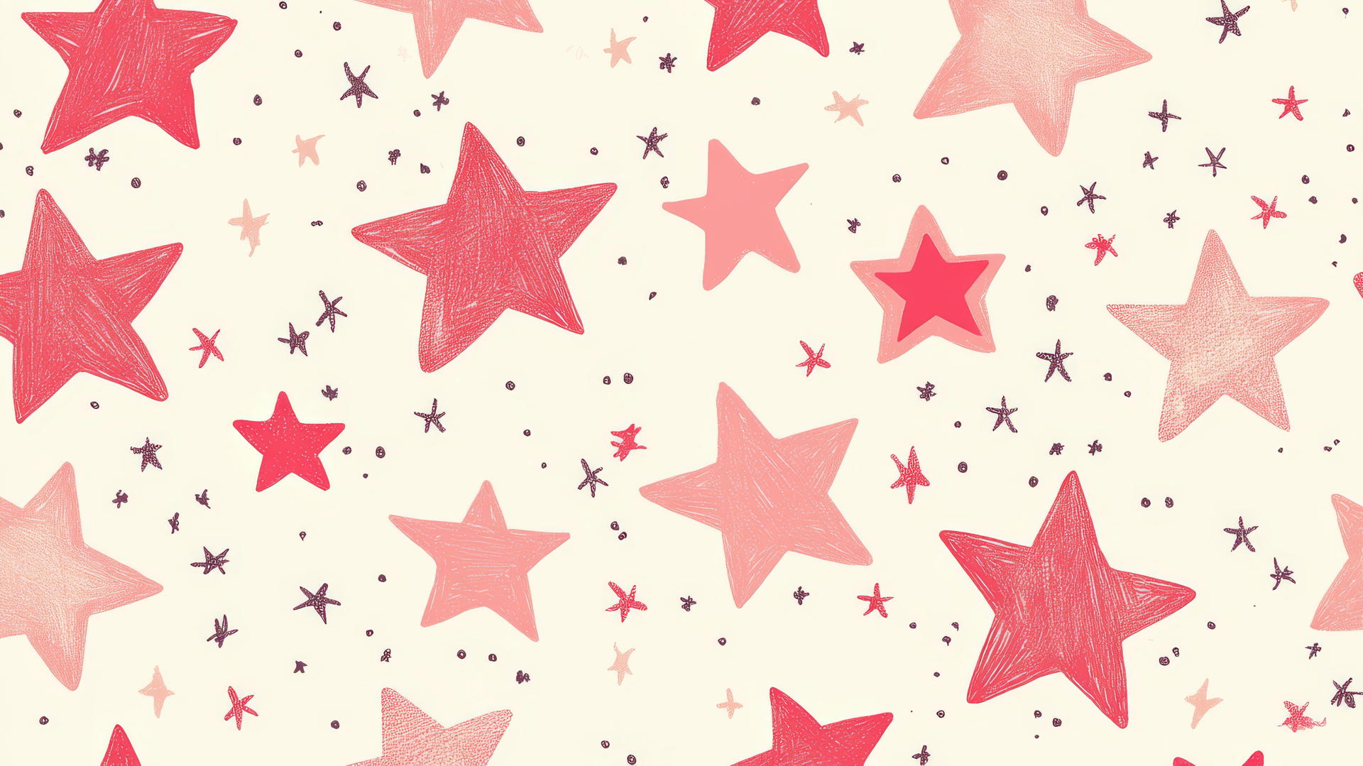 preppy wallpaper with pink stars on a cream background, hand-drawn style
